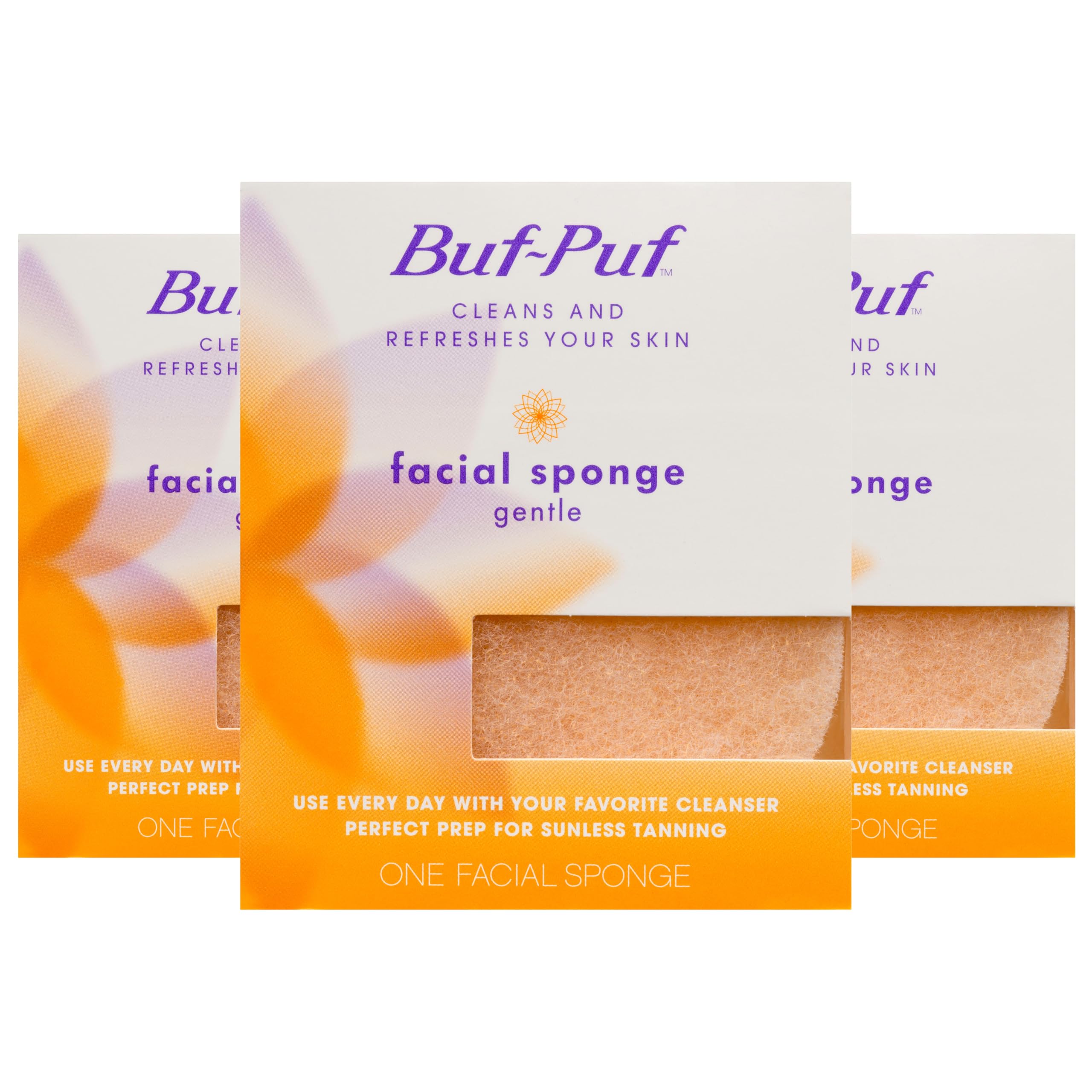 Buf-Puf Gentle Facial Sponge pack of 3 for daily cleansing and gentle exfoliation.