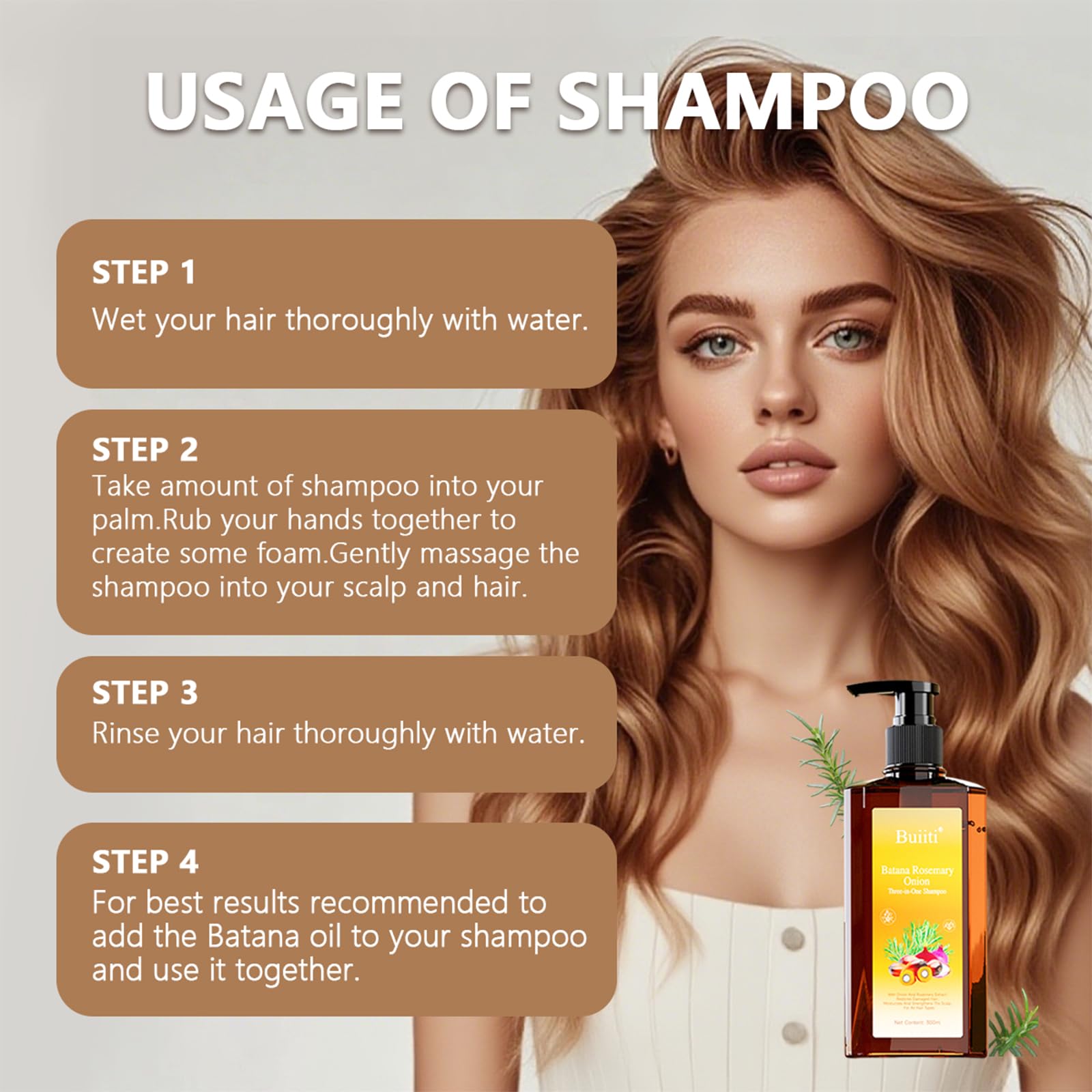 BUIITI Batana Oil Shampoo label highlighting natural ingredients and sulfate-free promise.