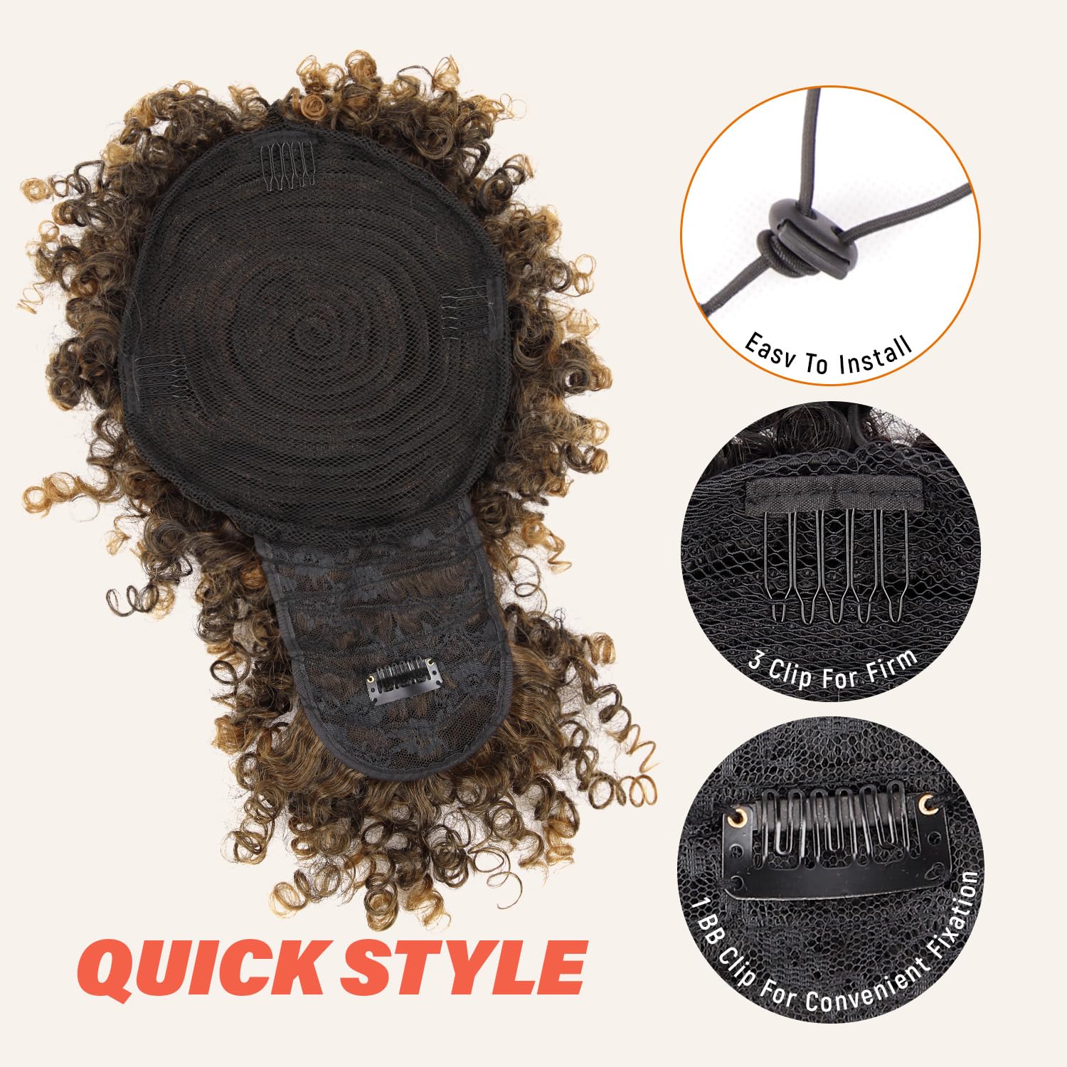 builson Drawstring Ponytail bangs adjustment demonstrates easy fit for all-day wear.
