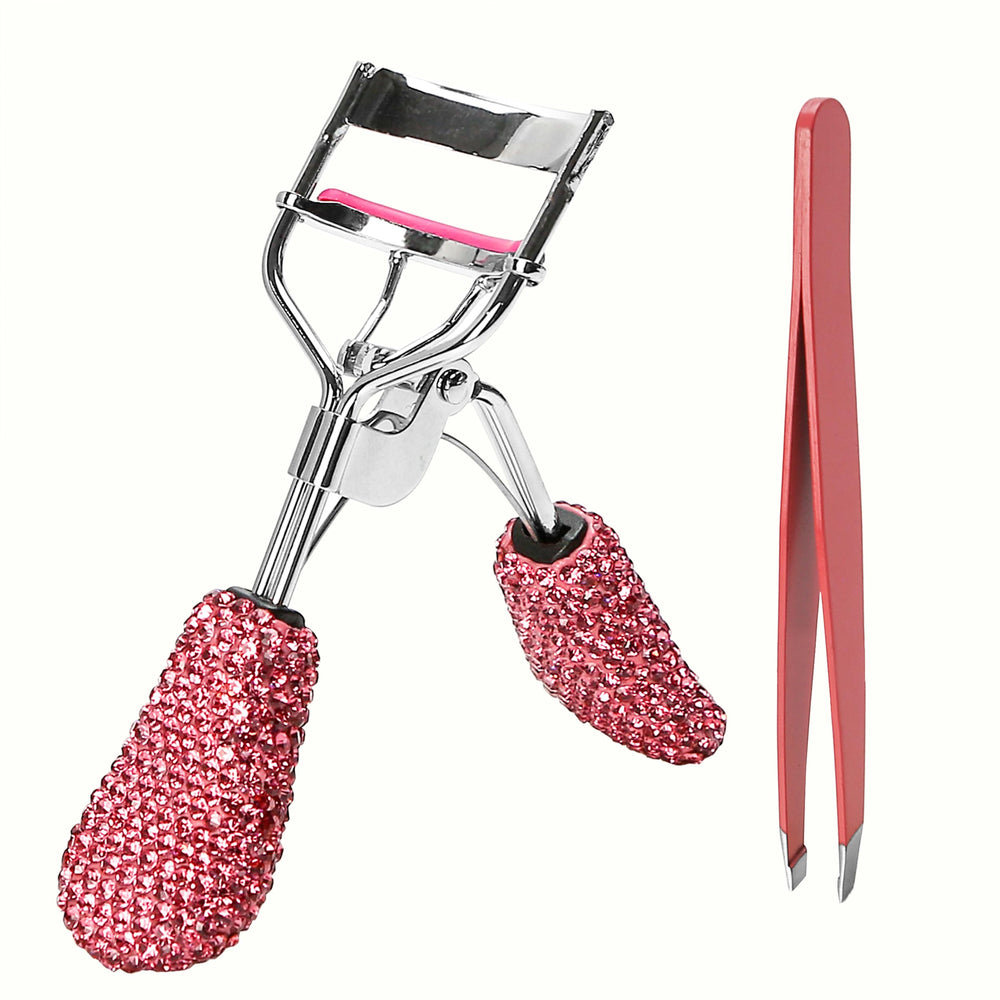 BuleVina pink eyelash curler with tweezer for all-day curl.