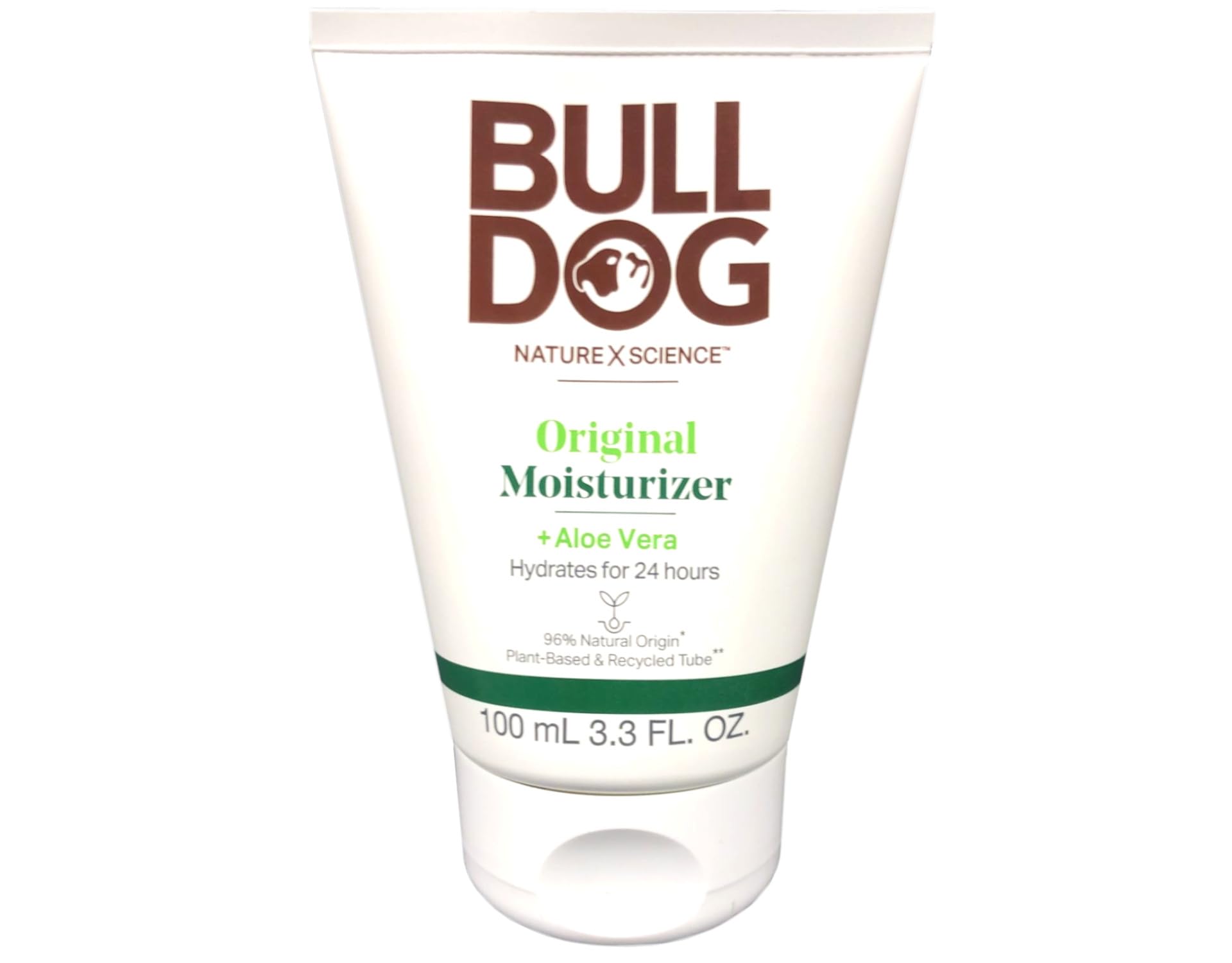 Bulldog Skincare Original Moisturizer bottle back shows usage tips for daily hydration