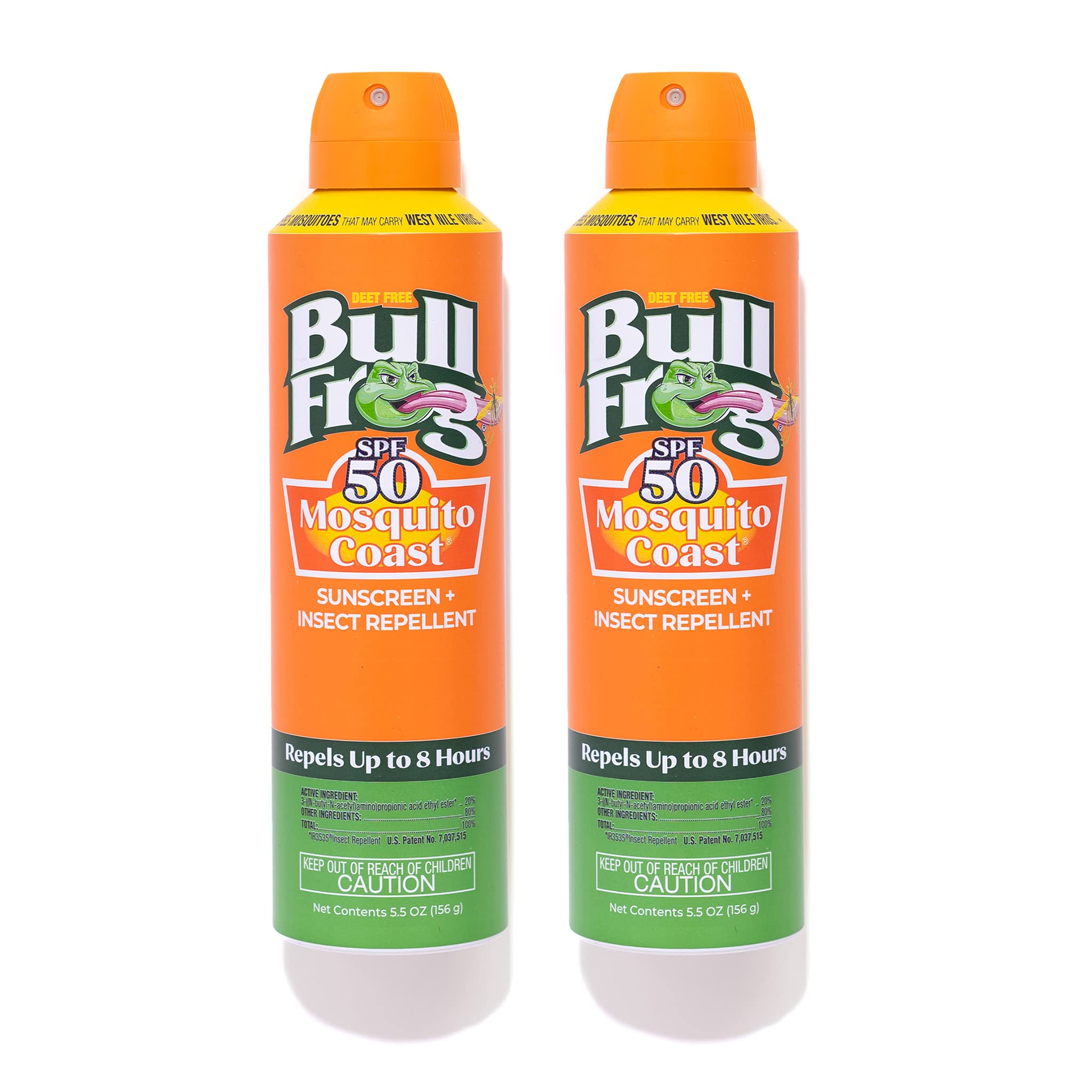 Bullfrog Mosquito Coast sunscreen front bottle — SPF50 and 2-in-1 protection for sunny adventures.