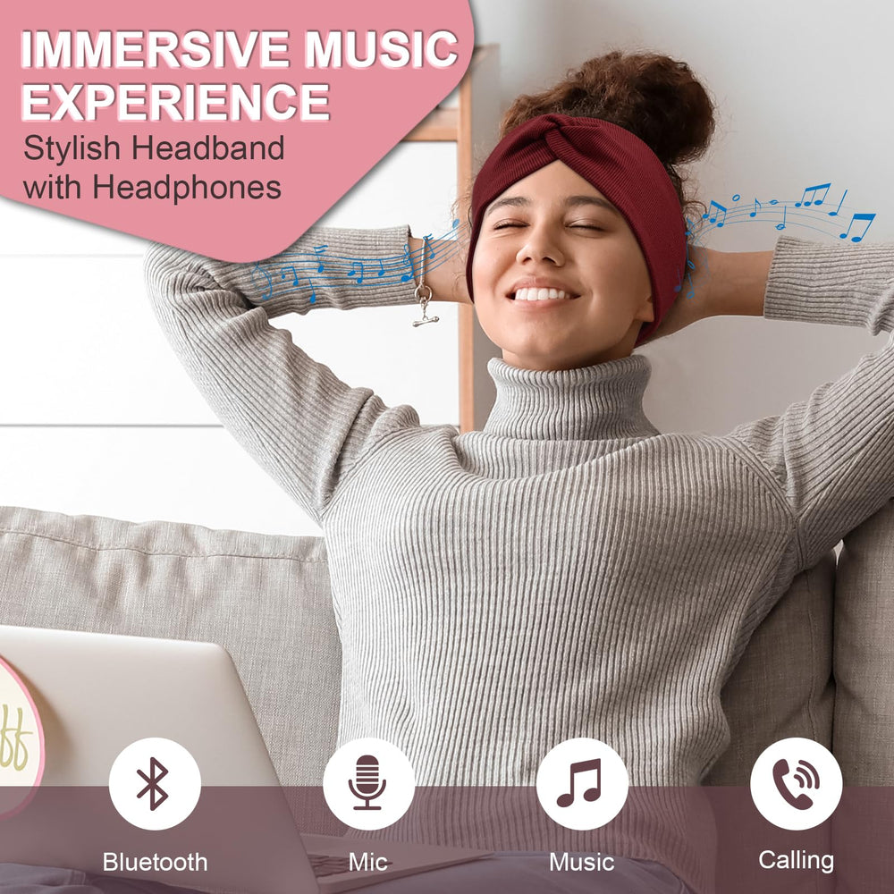 BULYPAZY headband headphones twist-knotted design close-up showing style and secure fit.