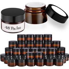 Bumobum 1oz amber glass jar with lid ideal for travel-friendly skincare samples.