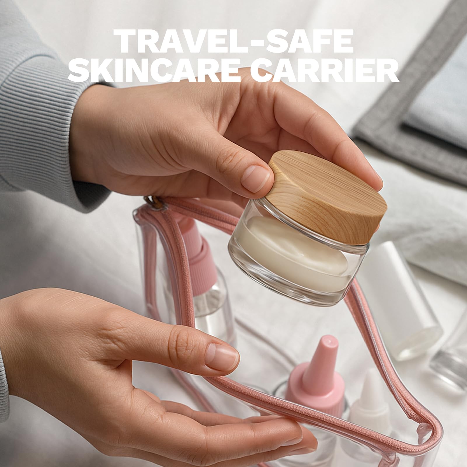 Bumobum crystal-clear contents-view jars speed up routines.