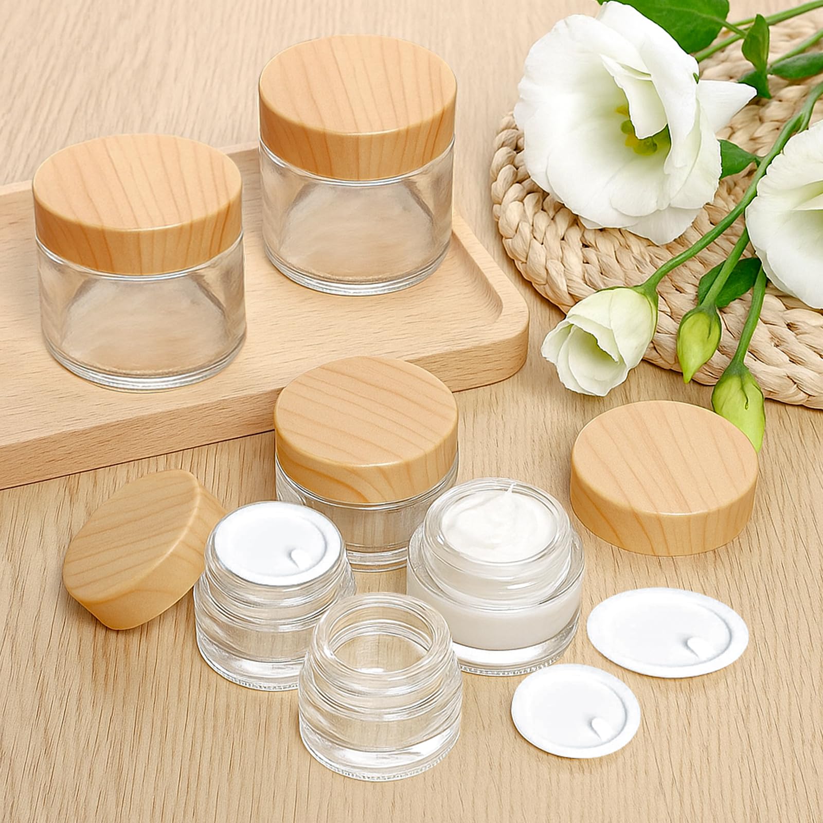Bumobum glass jar 30ml clear keeps lotions organized on the go.