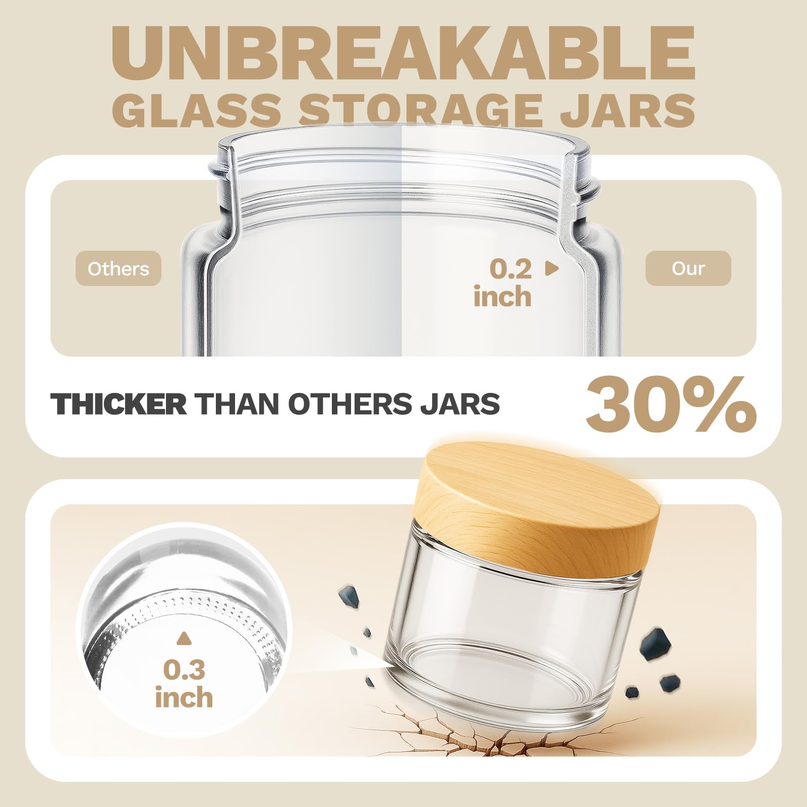Bumobum thick-wall glass jar shows rugged durability and premium feel.