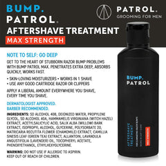 Bump Patrol aftershave application close-up shows fast-acting irritation relief.