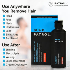 Bump Patrol barber-use setup showing aftershave applied to clients after neck cleanups