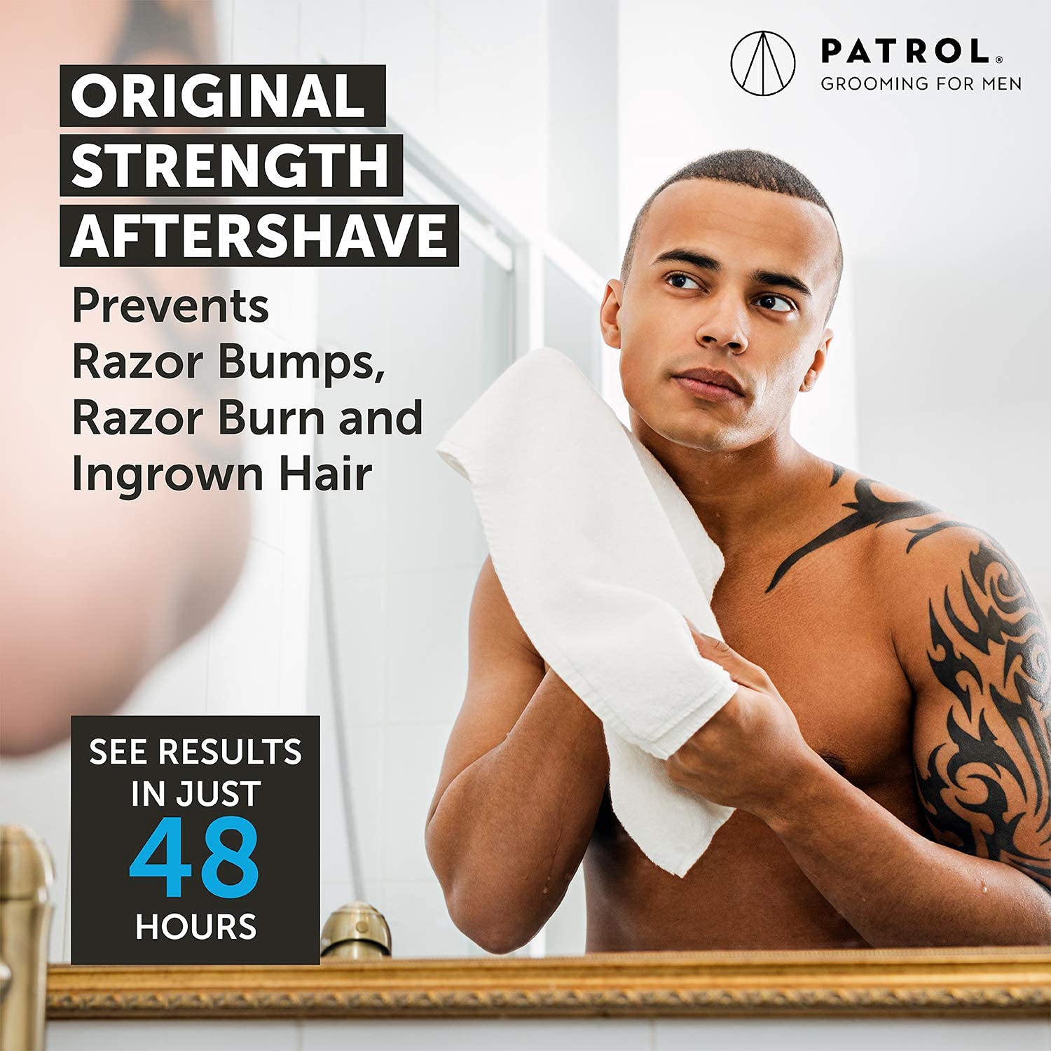Bump Patrol four-pack display signals ongoing bump and ingrown hair care.