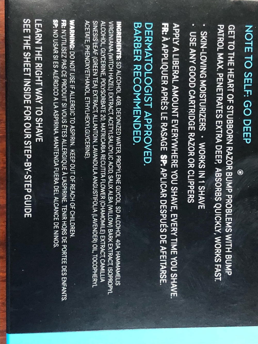 Bump Patrol packaging box showing maximum-strength formula for post-shave care