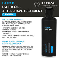 Bump Patrol Original Formula label closeup highlights post-shave care.