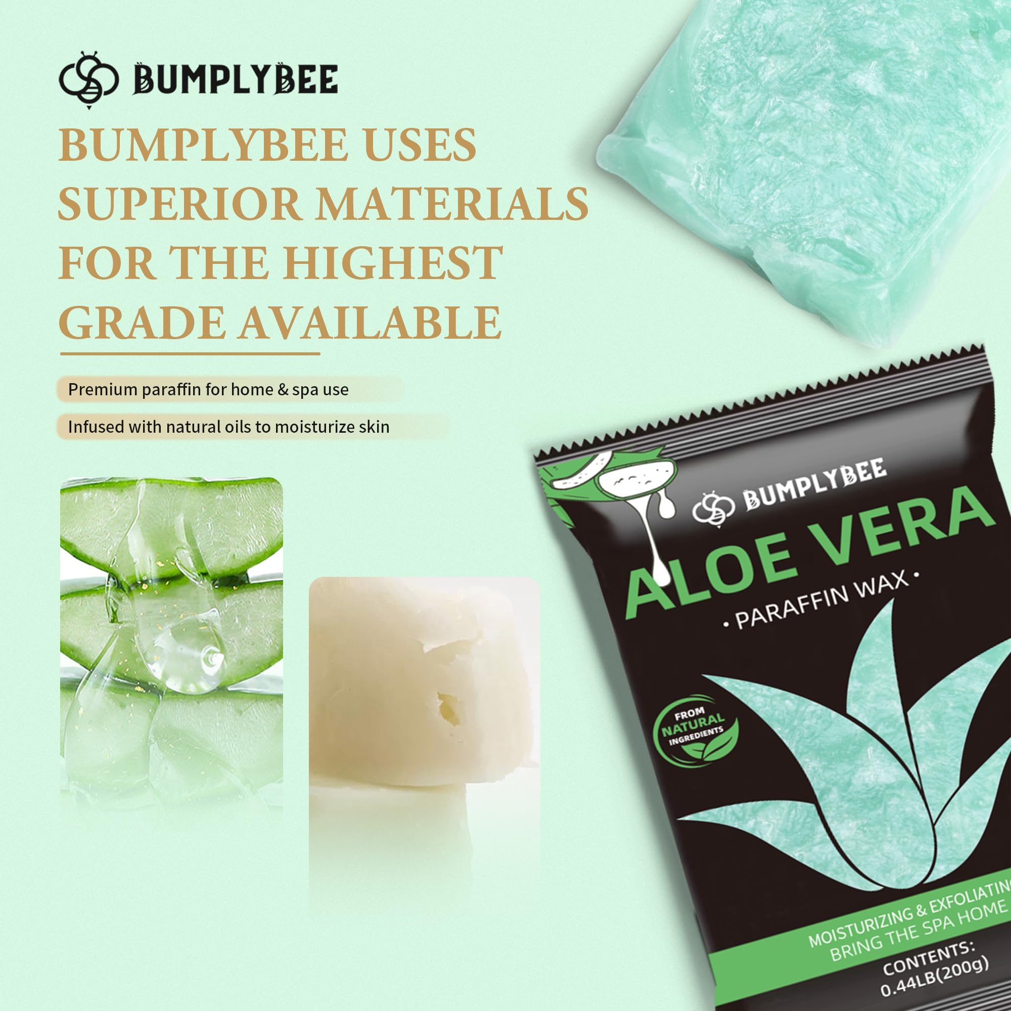 BUMPLYBEE Aloe Vera wax foot bath for hydrated feet and relief.