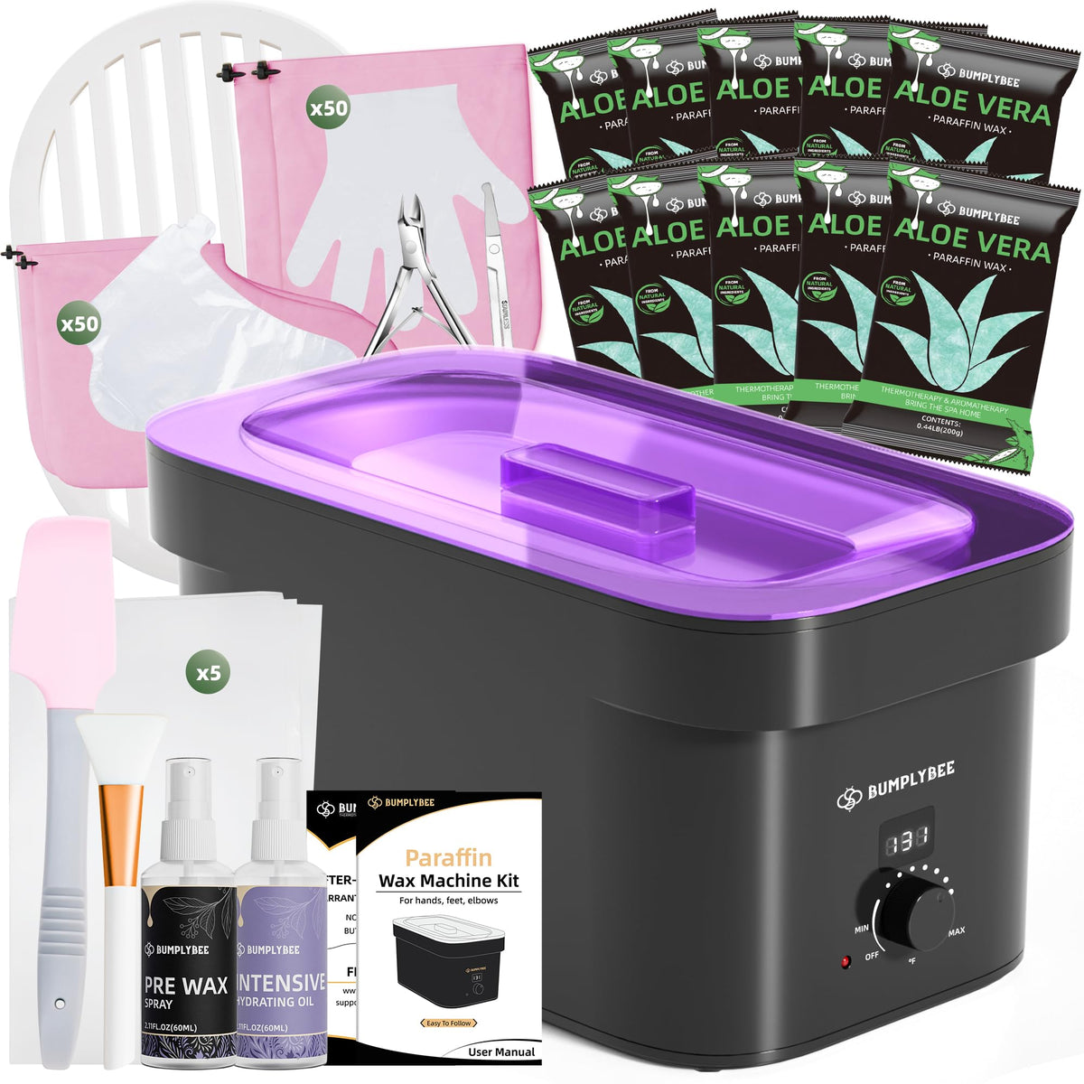 BUMPLYBEE paraffin wax machine in black front view for at-home spa warmth and relaxation