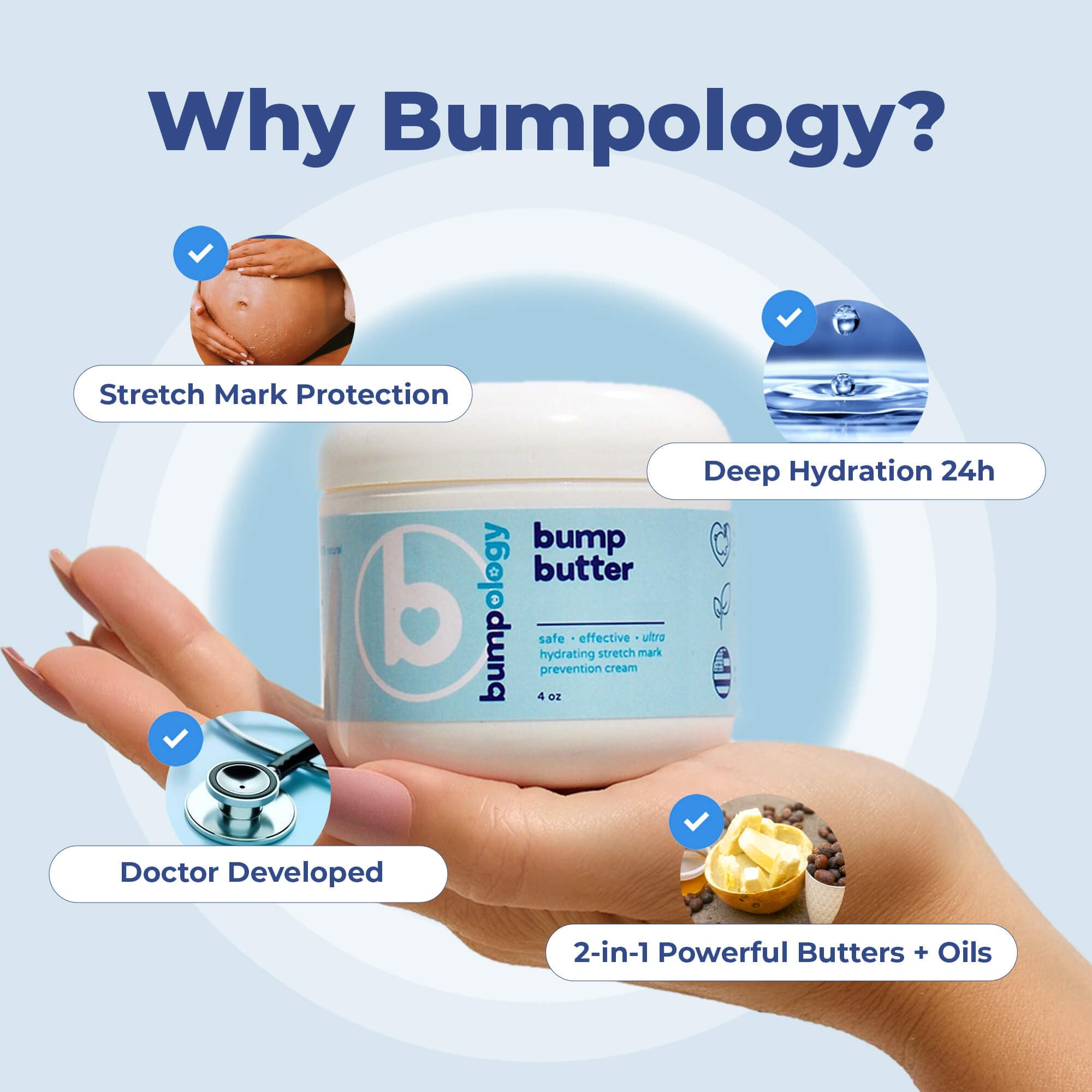 Bumpology Bump Butter being applied to skin in a daily routine demo