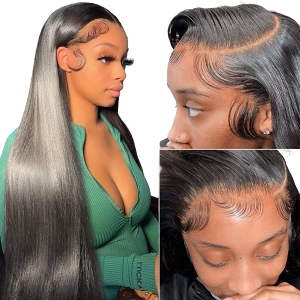 bunGiol straight hd lace front wig 24in closeup shows natural hairline for seamless wear