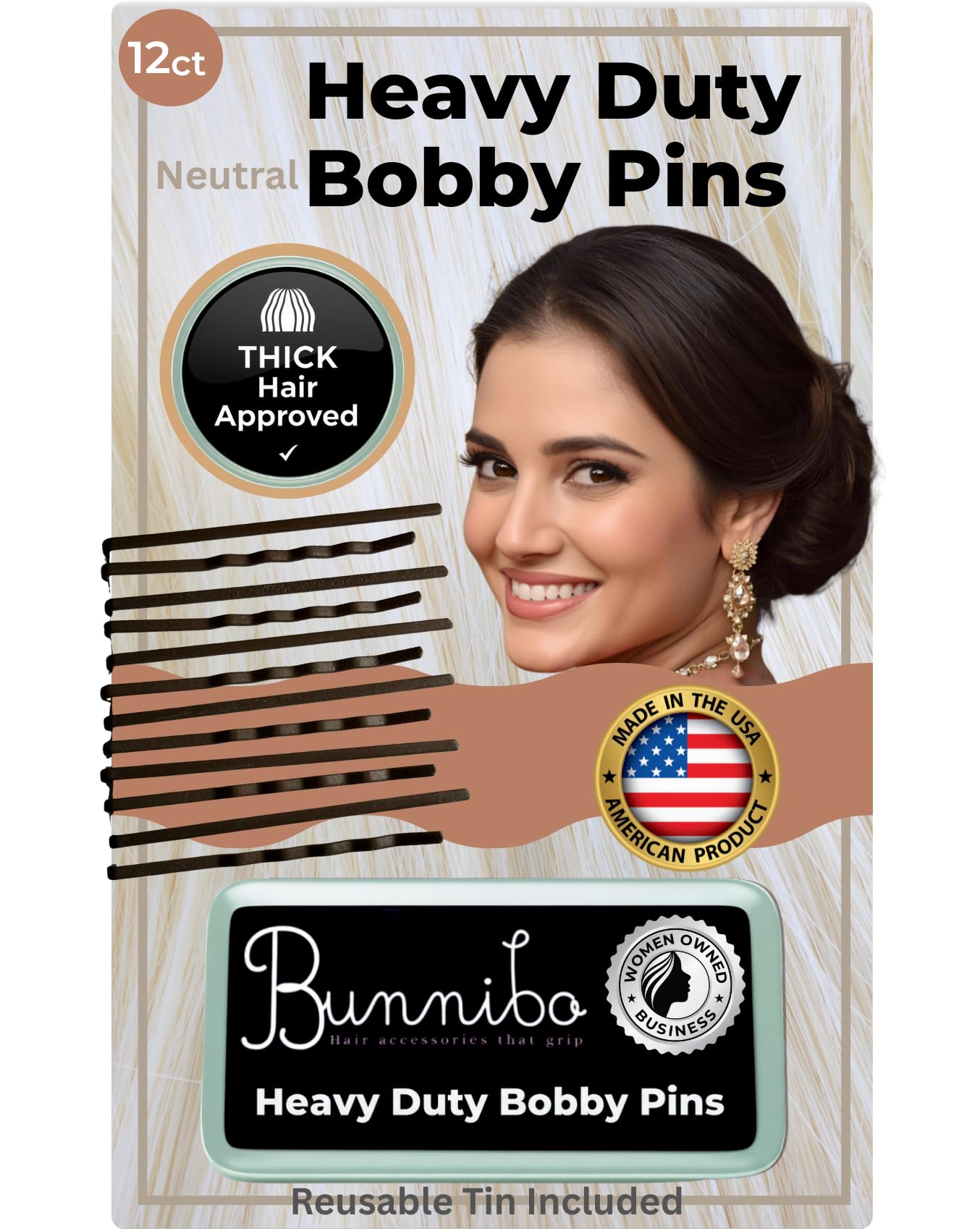 Bunnibo heavy-duty bobby pins close-up with anti-slip texture for secure hold