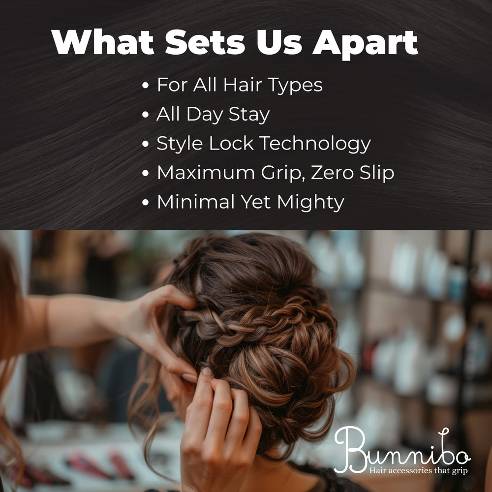 Bunnibo heavy-duty bobby pins securing bridal updo discreetly