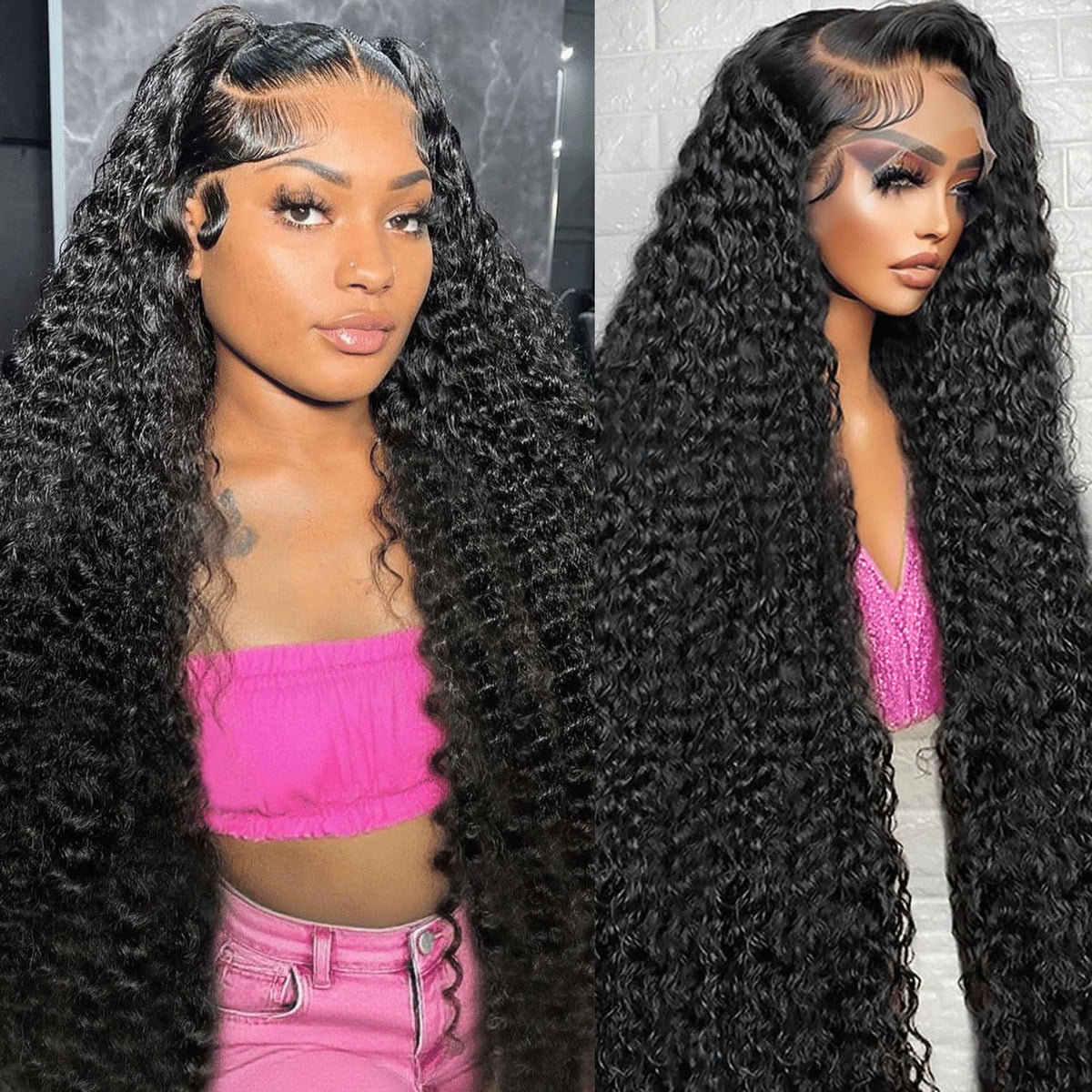 BunnyQ 32-inch water wave wig front view with 13x6 HD lace