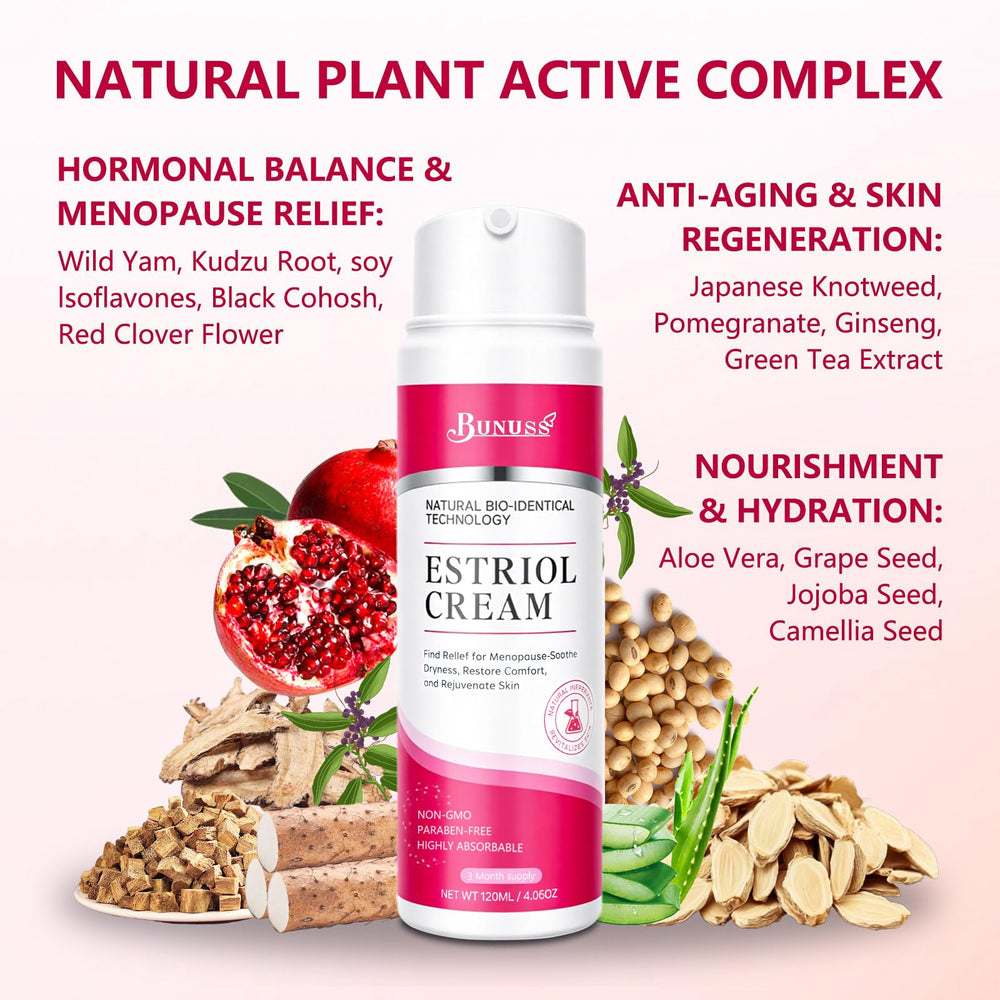 BUNUSS Estriol face cream applied on skin demonstrates smooth, hydrated complexion.