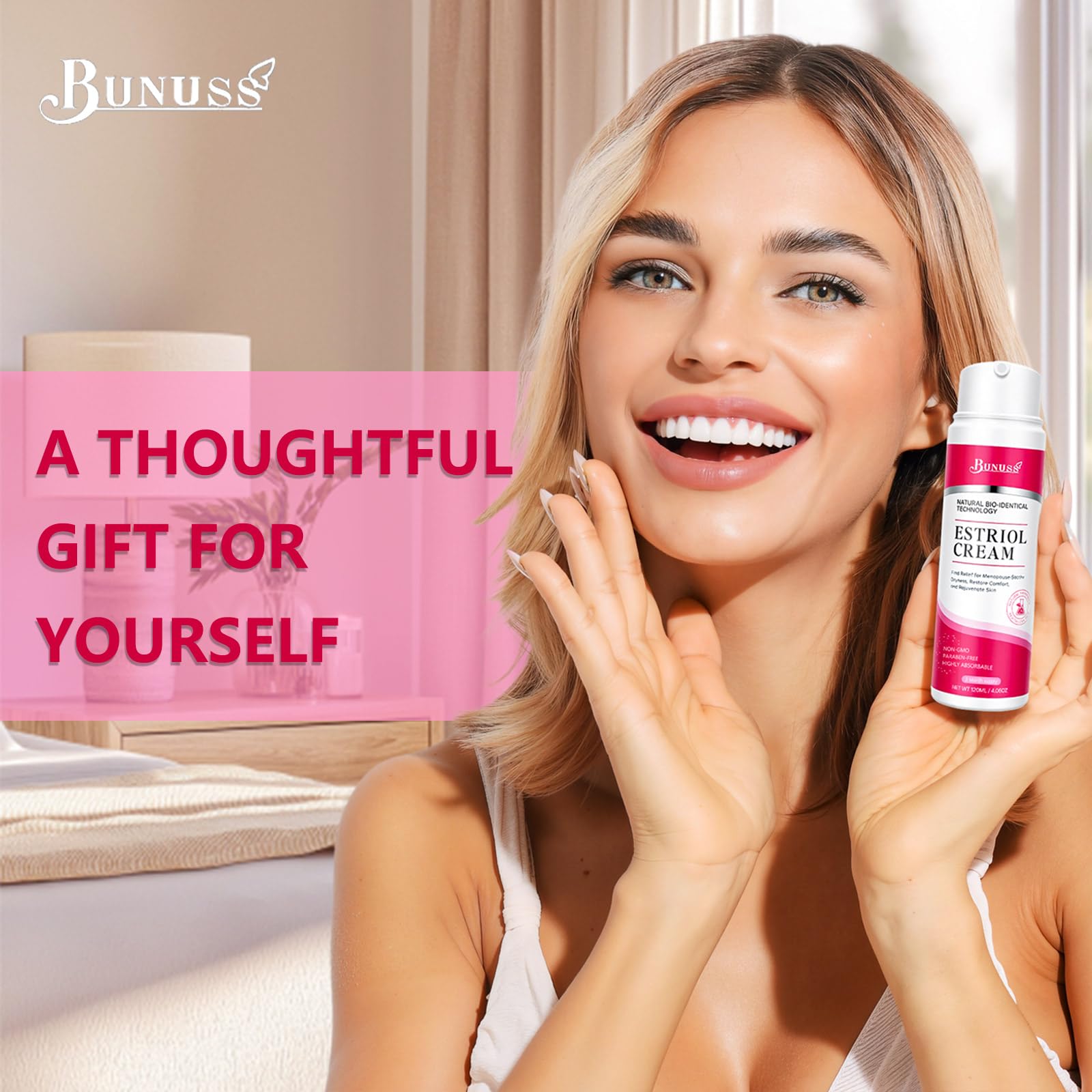 BUNUSS Estriol ingredients concept image highlights wild yam and botanical actives.
