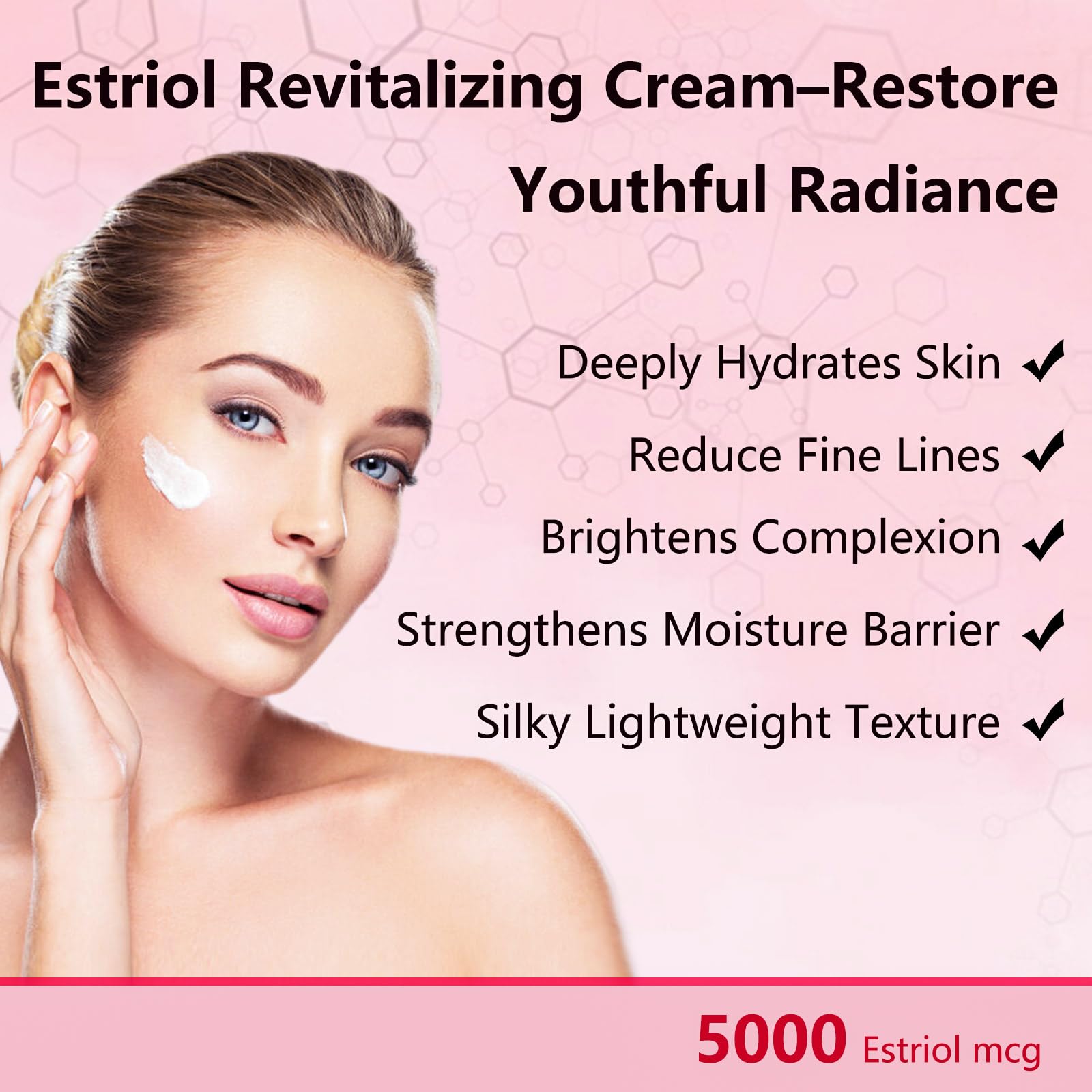 BUNUSS Estriol face cream pump-dispense image shows easy, mess-free application.