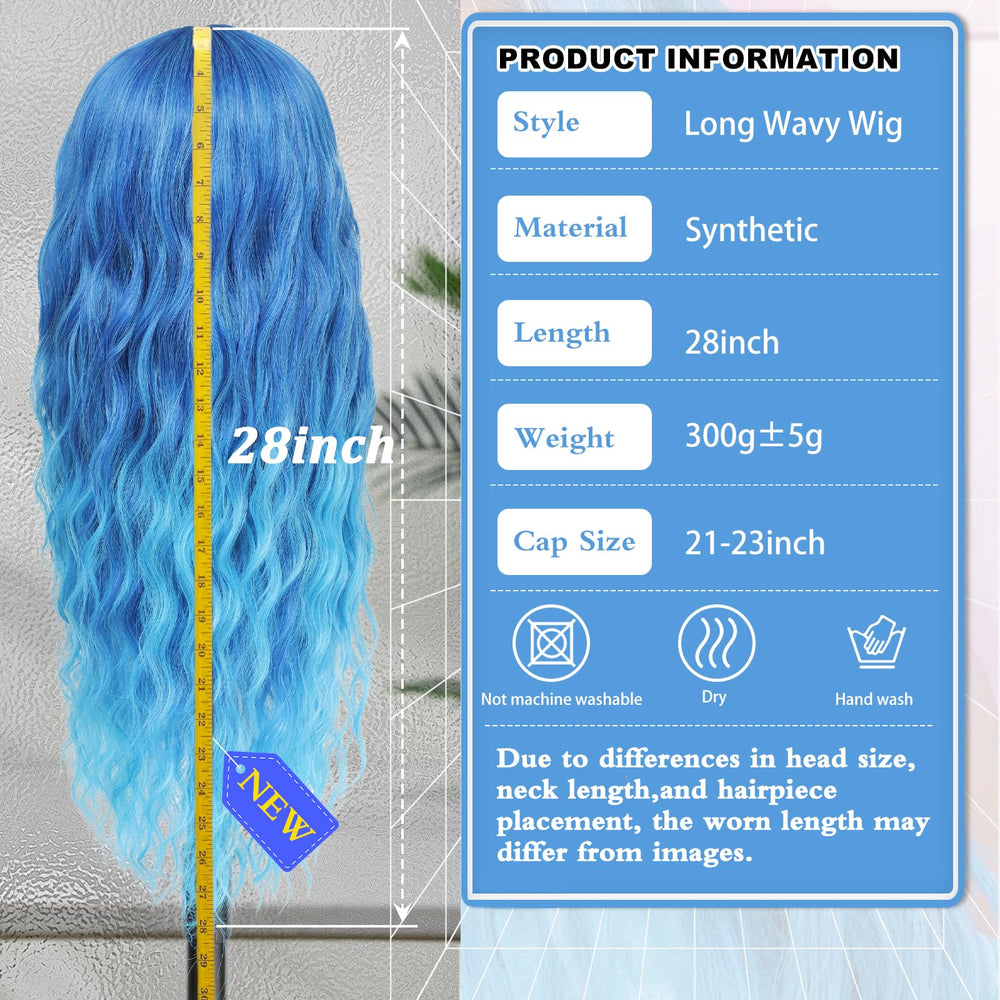BUPPLER Long Blue Wig middle part for everyday wear and smooth volume