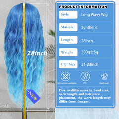 BUPPLER Long Blue Wig middle part for everyday wear and smooth volume