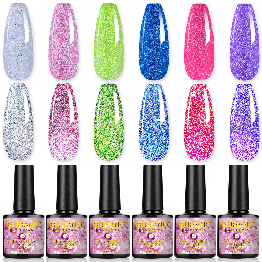 BURANO glitter shift under different lighting enhances color depth