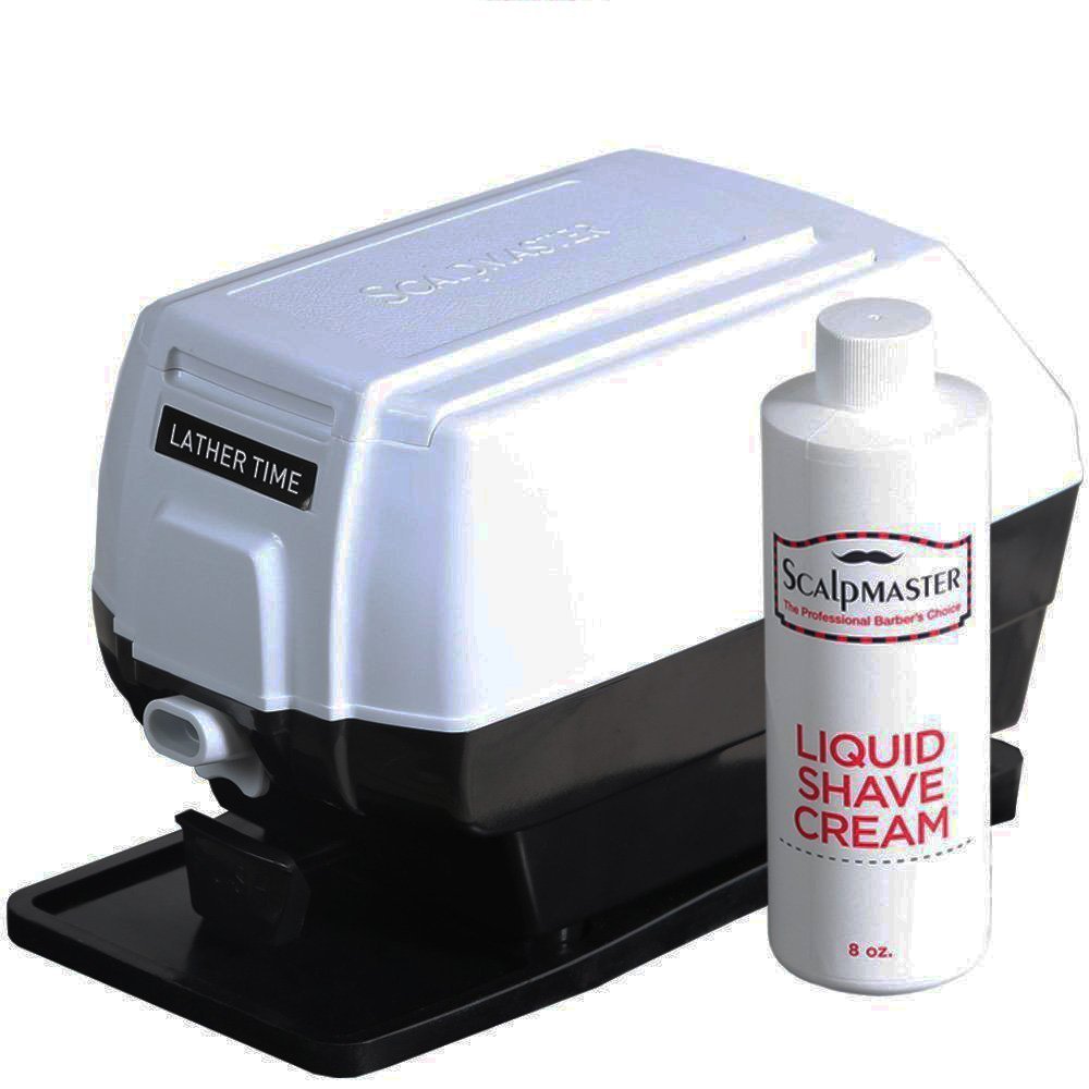 Burmax ScalpMaster Lather Time front view shows push-button dispensing for quick professional lather