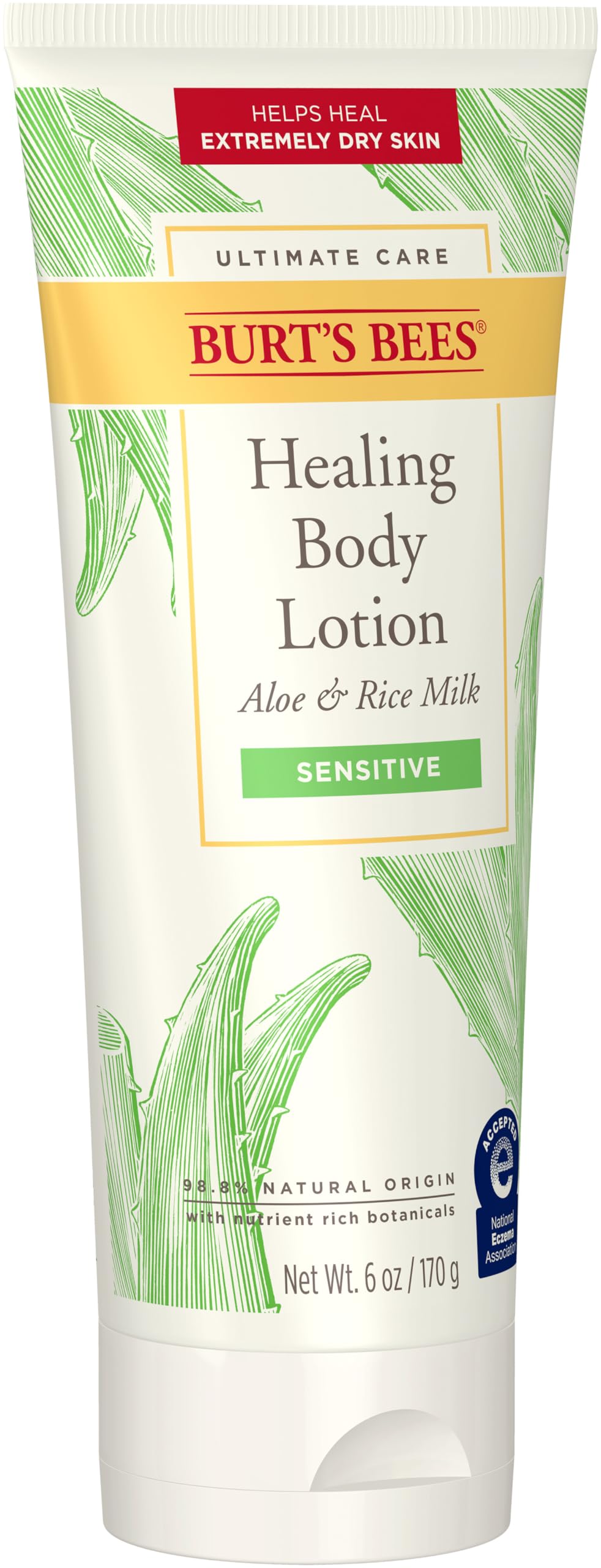 Burt's Bees aloe and rice milk ingredient close-up shows soothing plant-based hydration