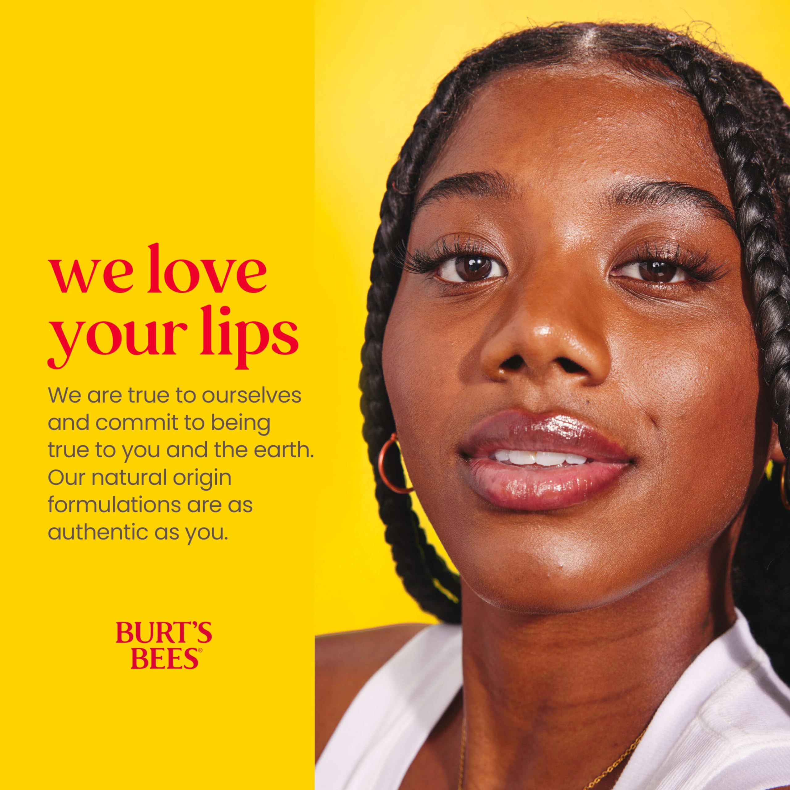 Burt's Bees applying balm to lips for instant softening and protection