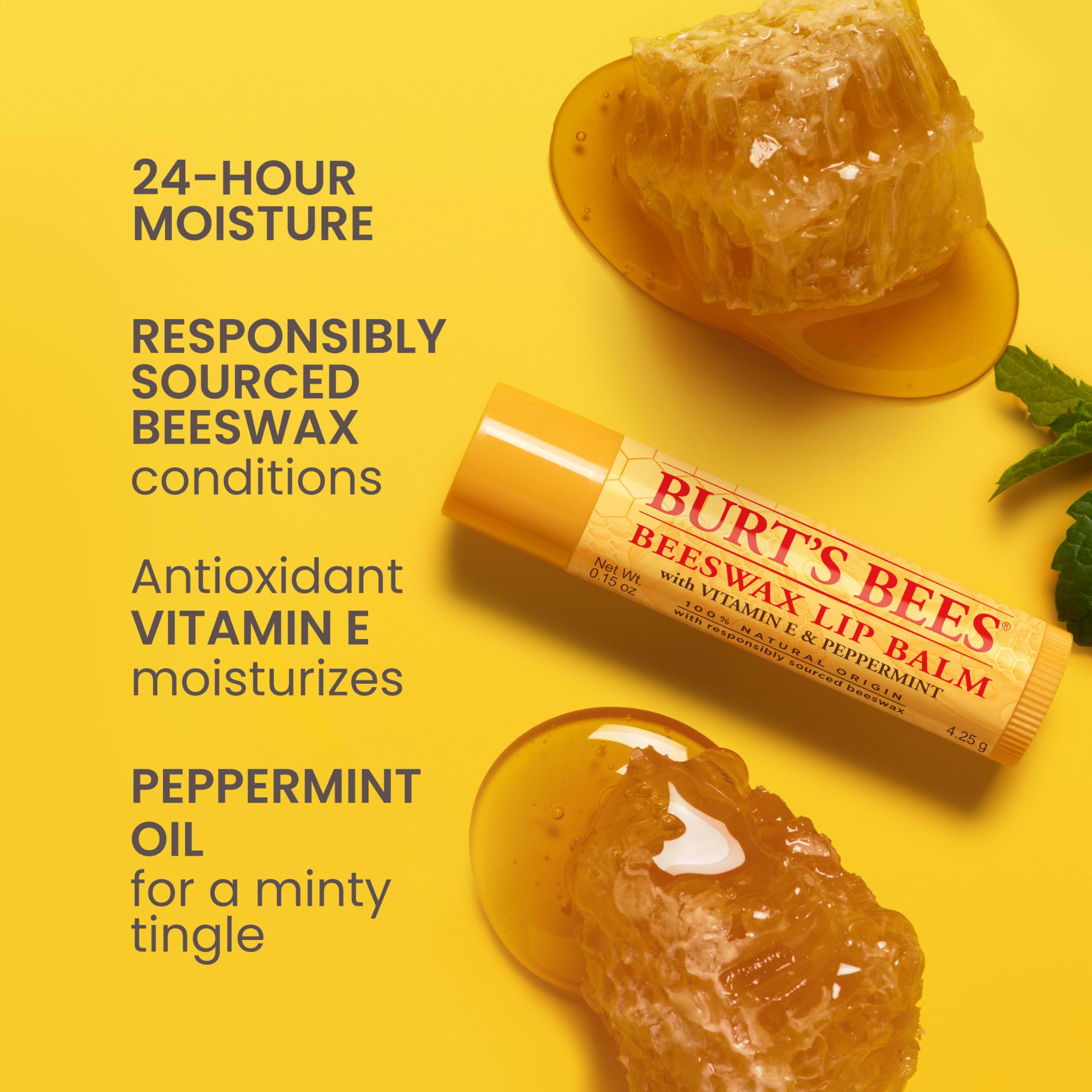 Burt's Bees Beeswax Bounty lip balm tubes, four-pack for on-the-go moisture.