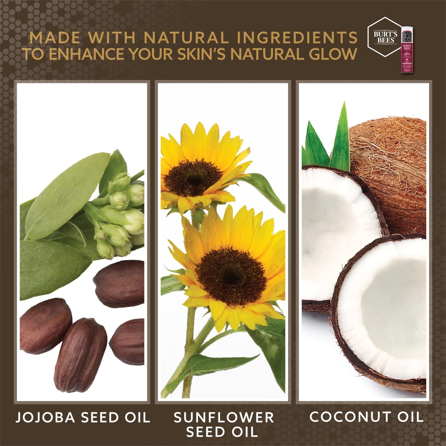 Burt's Bees natural glow finish from hydrating coconut oil core.