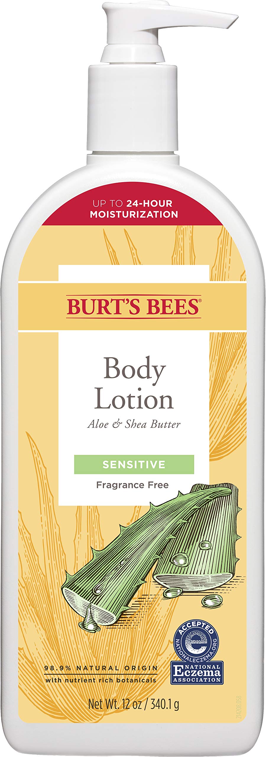 Burt's Bees body lotion sensitive skin Aloe bottle delivers up to 24 hours hydration