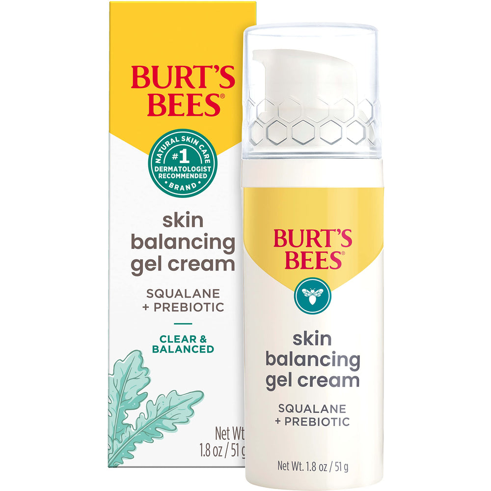 Burt's Bees Clear and Balanced Gel Cream bottle front for lightweight hydration on breakout-prone skin.