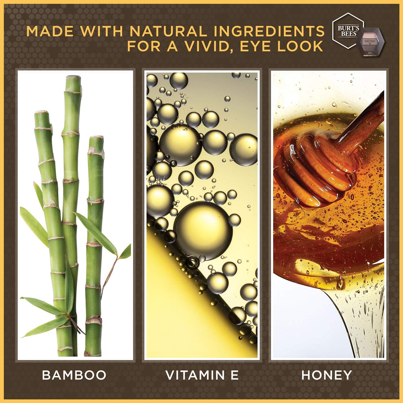 Burt's Bees eye shadow mineral formula close-up highlights bamboo and honey nourishing ingredients