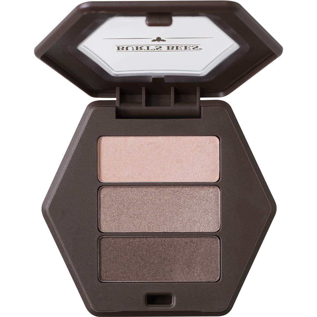 Burt's Bees eye shadow palette trio open compact with shimmering nude shades for natural glow