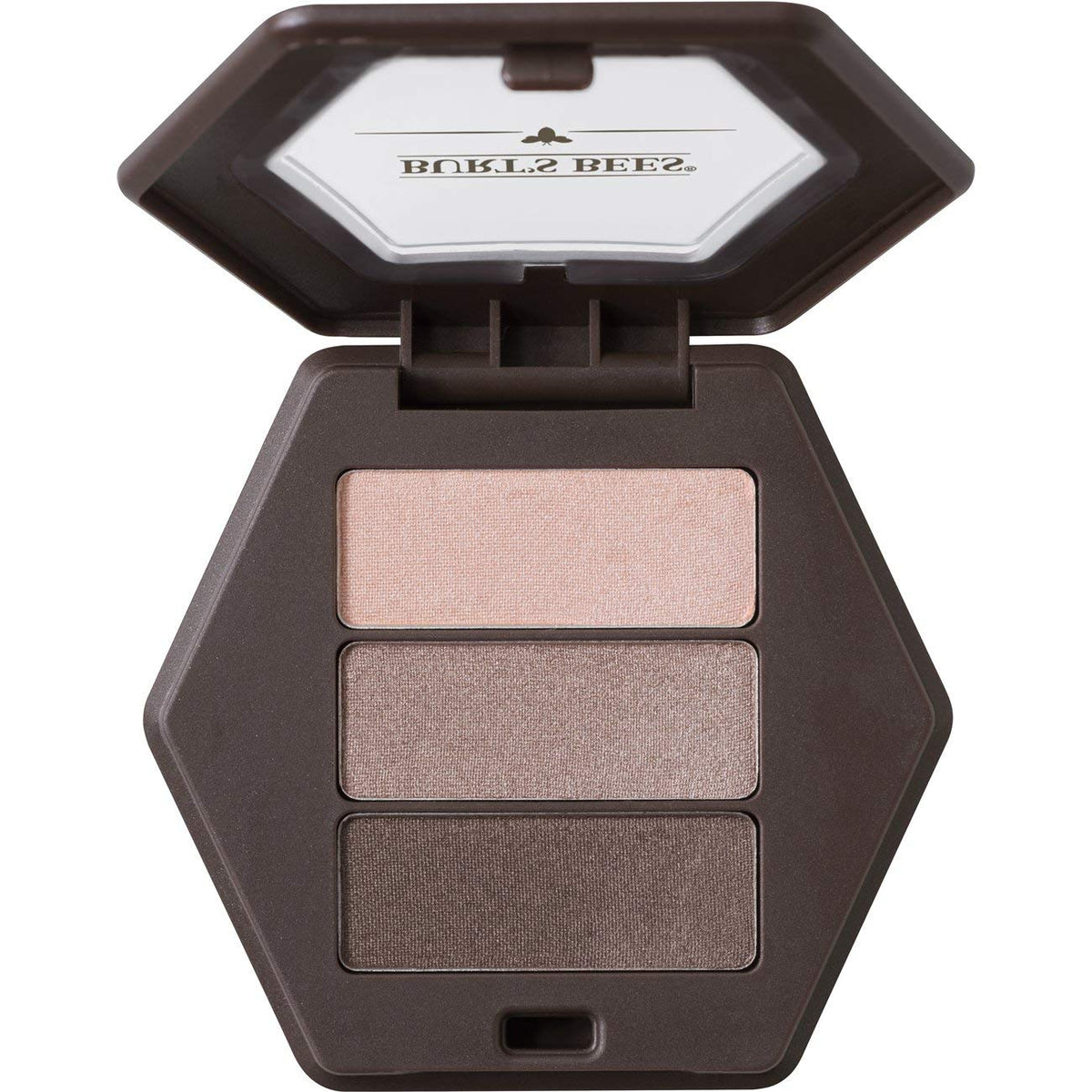 Burt's Bees eye shadow palette trio open compact with shimmering nude shades for natural glow