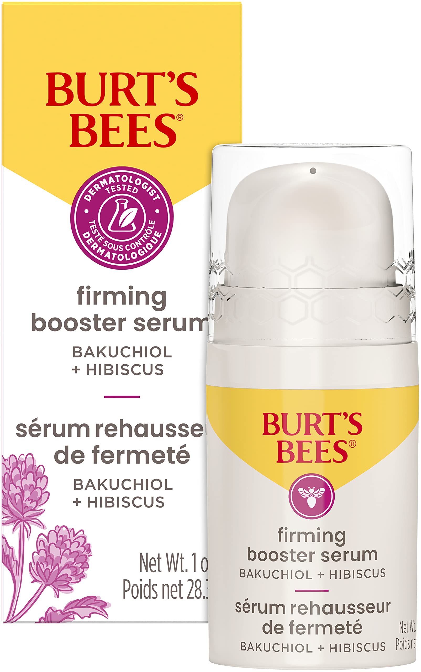Burt's Bees firming facial serum bottle for daily use.