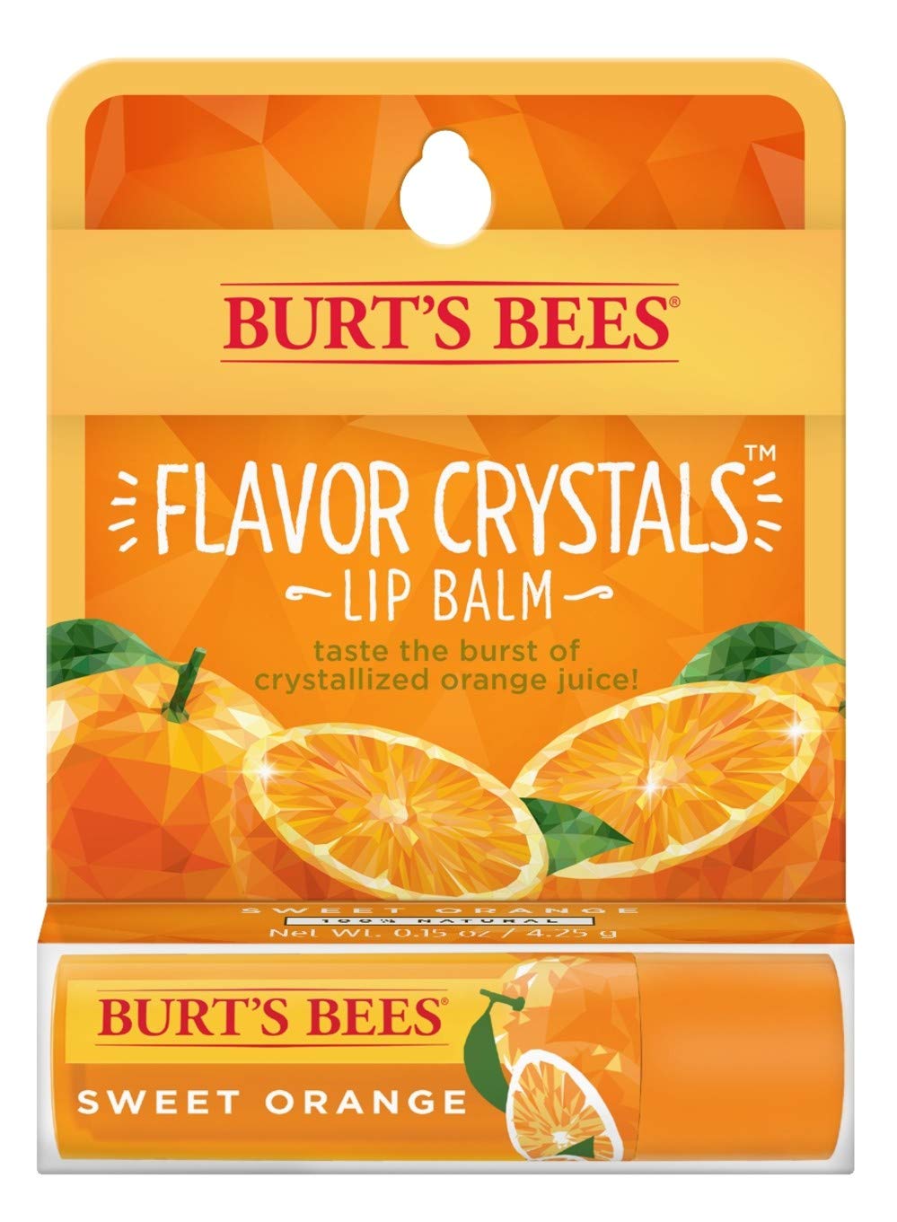 Burt's Bees Flavor Crystals lip balm Sweet Orange tube provides long lasting moisture.