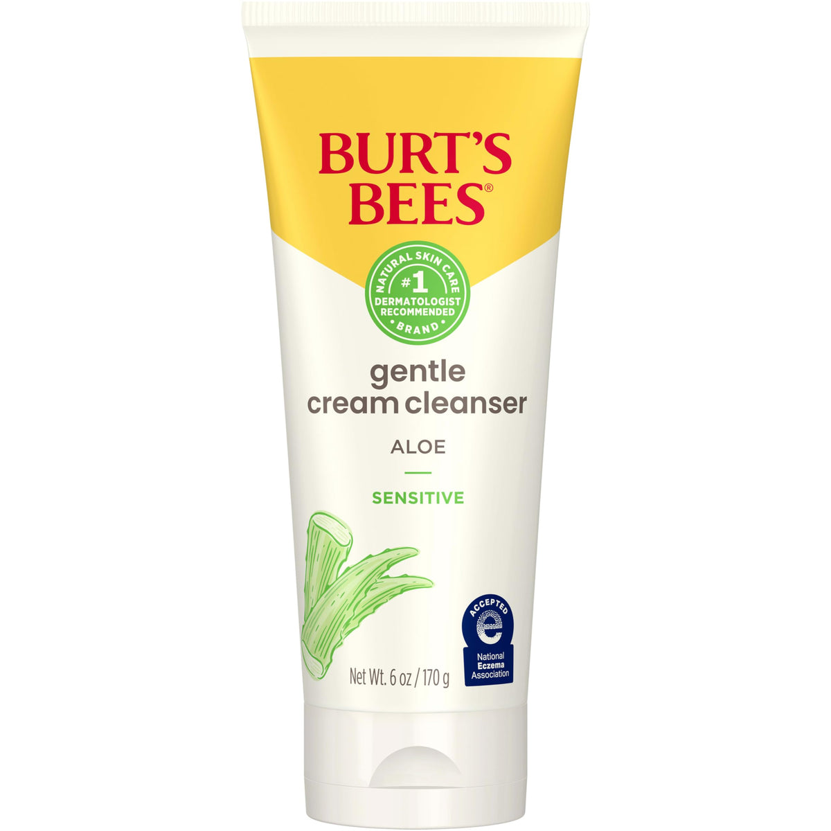 Burt's Bees Gentle Cream Cleanser bottle on a bathroom shelf for daily gentle cleansing