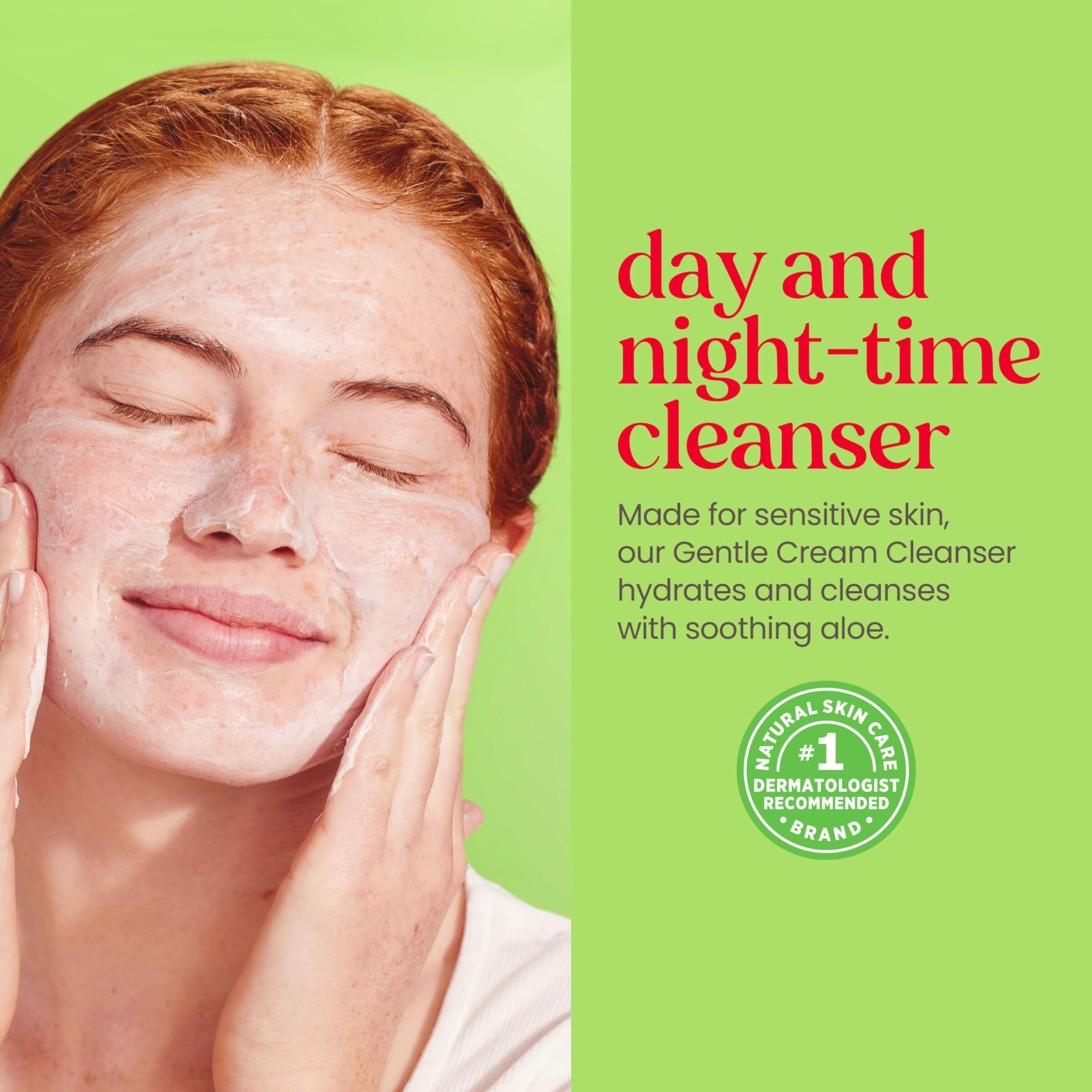Cream texture on a hand demonstrates a moisturizing cleanse that won't strip moisture