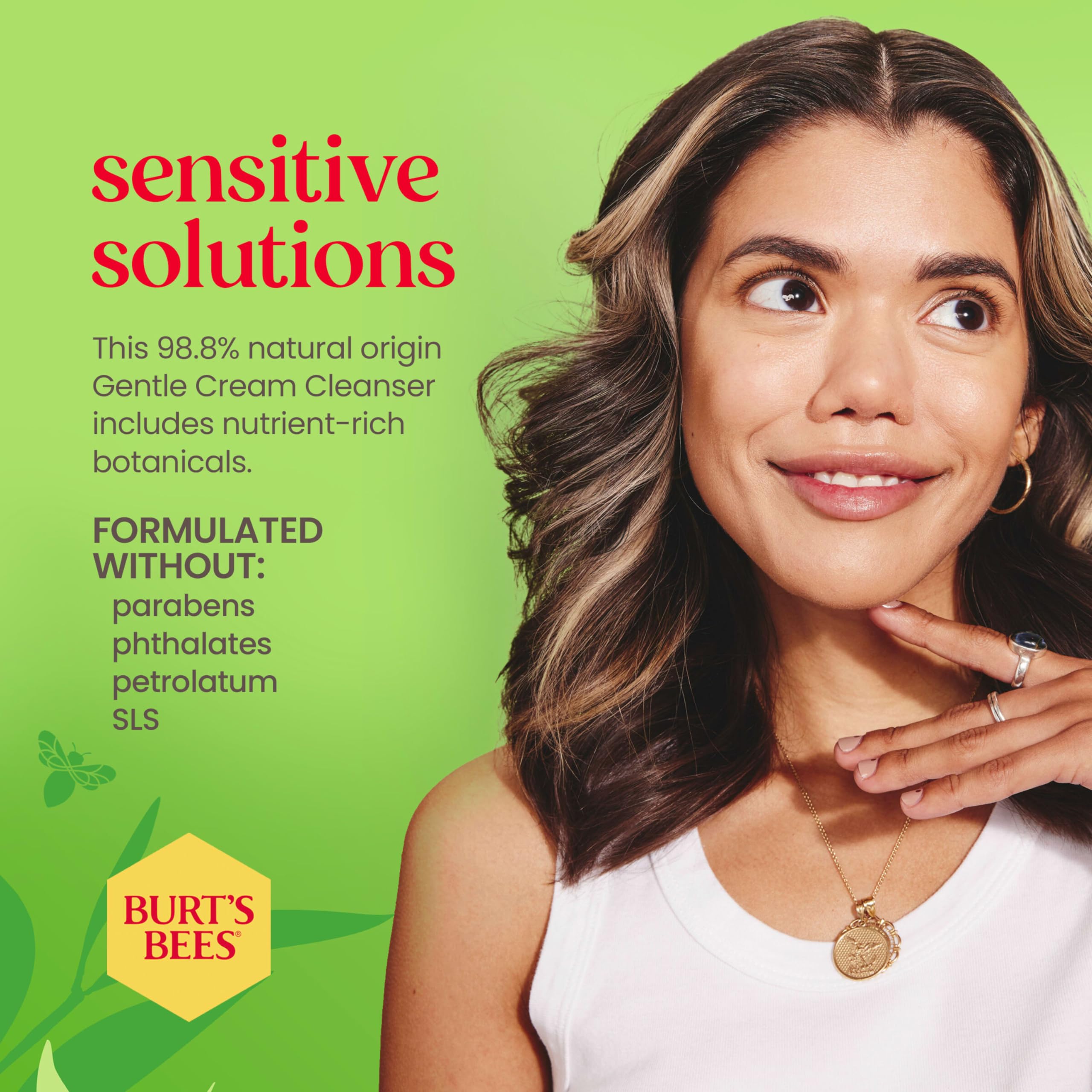 Face shown during cleansing with Burt's Bees product to illustrate gentle use for sensitive skin
