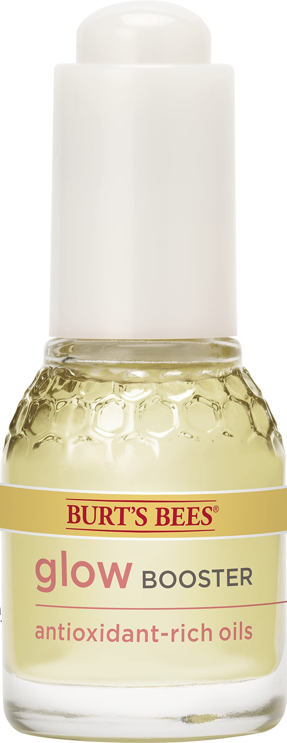 Burt's Bees Glow Booster serum bottle close-up showing radiant hydration for glow