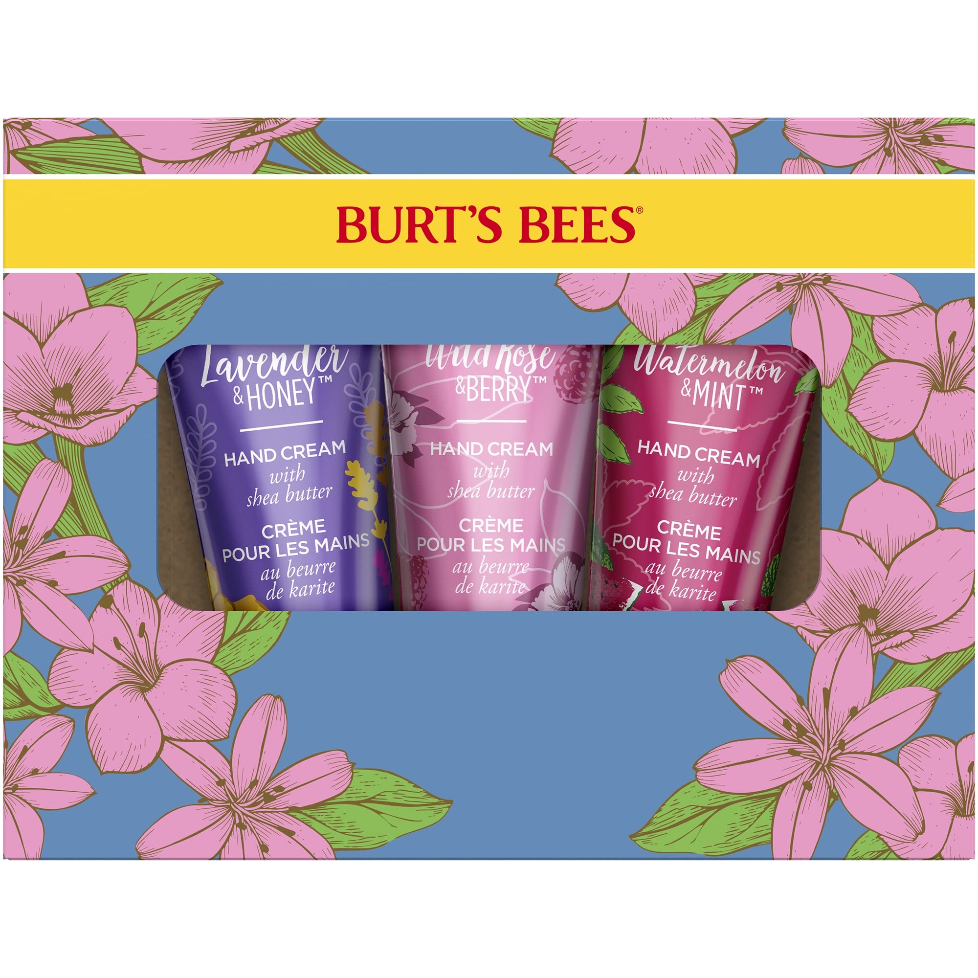 Burt's Bees hand cream trio gift box ready for gifting and sharing.