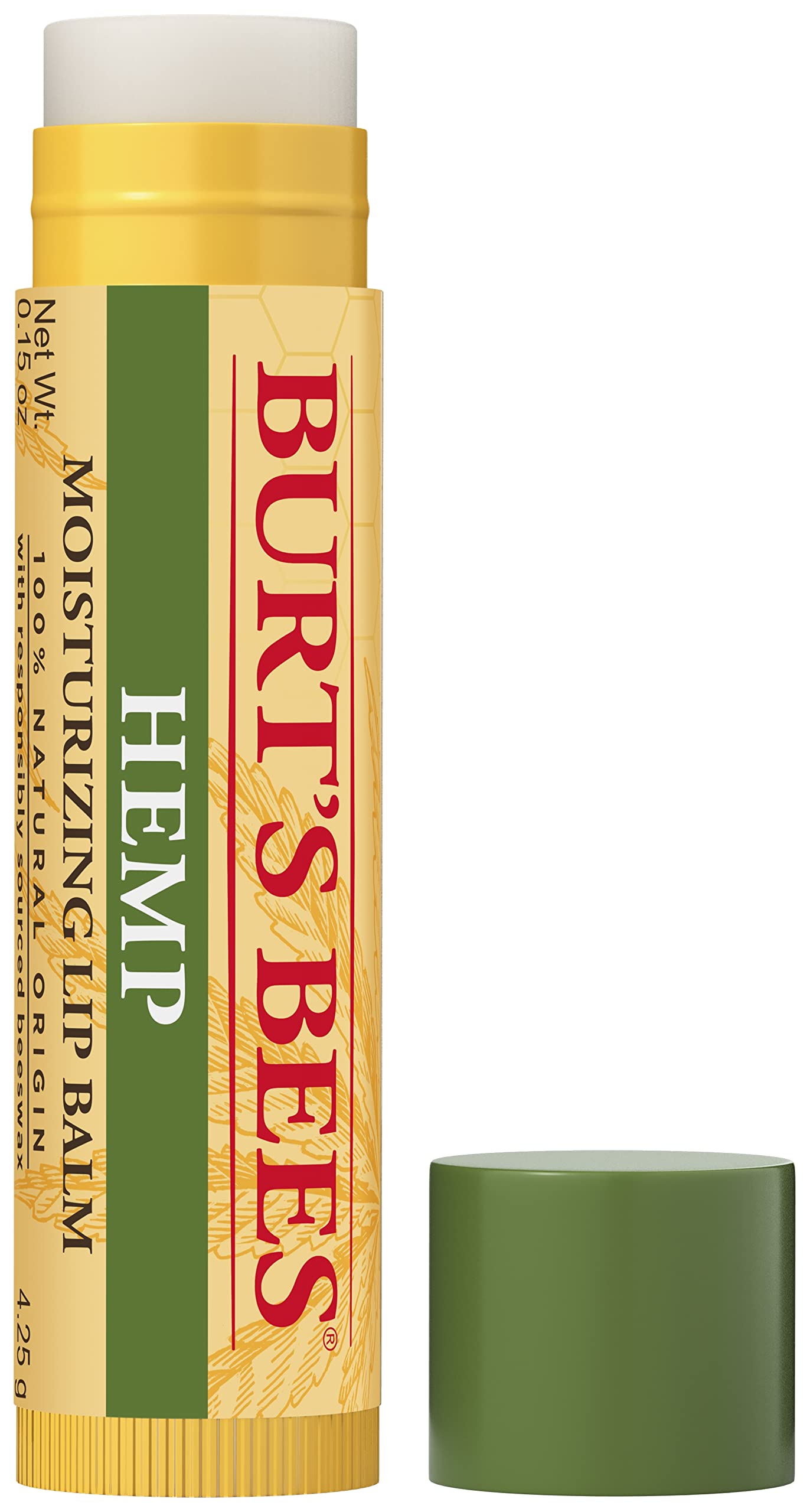 Burts Bees Hemp Lip Balm packaging shot emphasizes compact packaging.