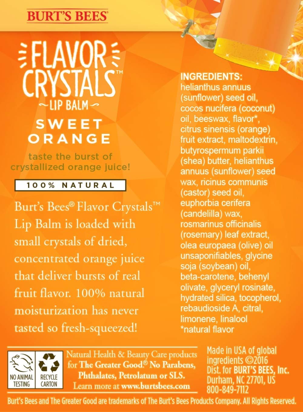 Burt's Bees hydrating blend of beeswax, coconut oil, and sunflower oil for lips.