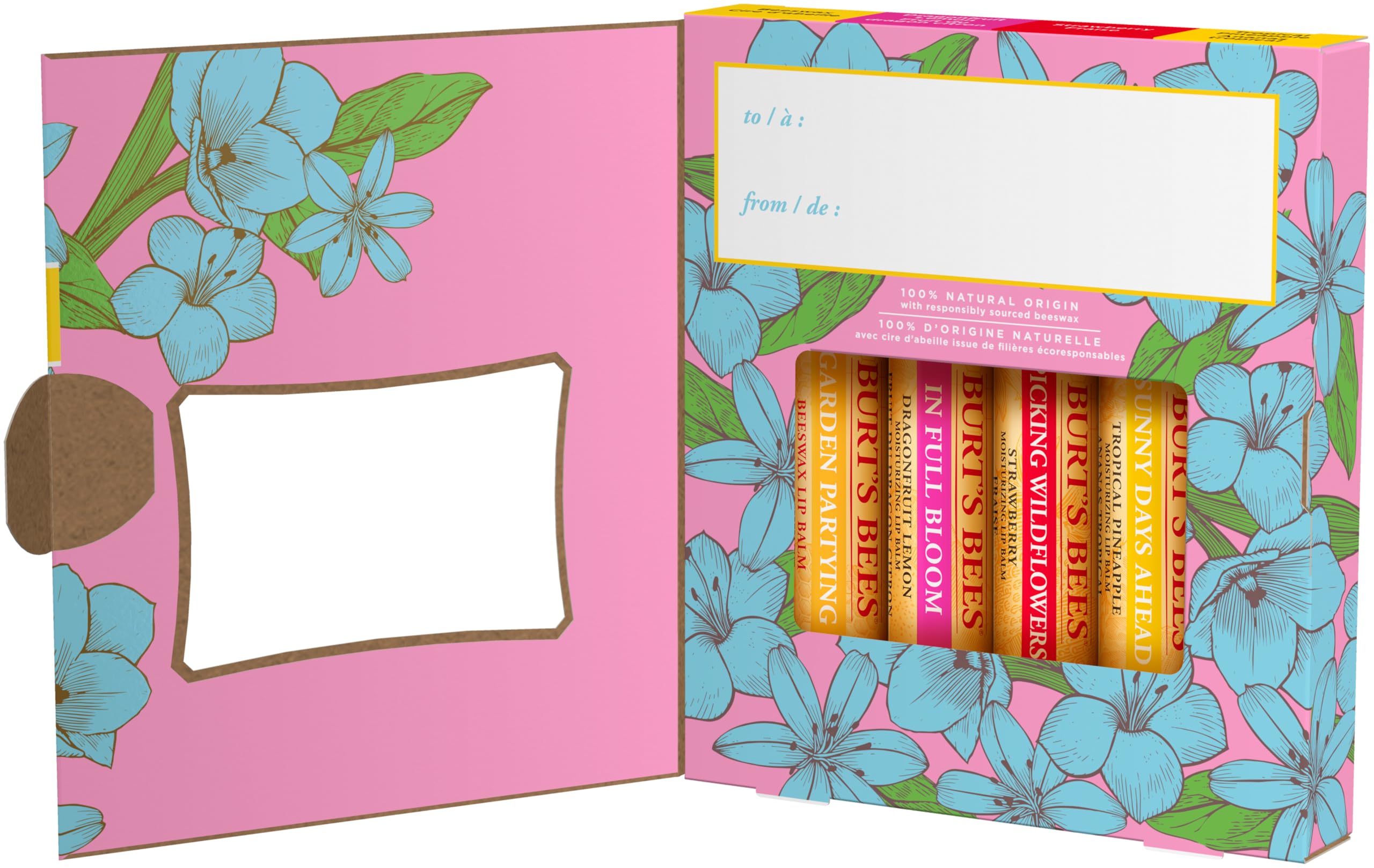 Burt's Bees natural origin packaging highlights clean ingredients for lips