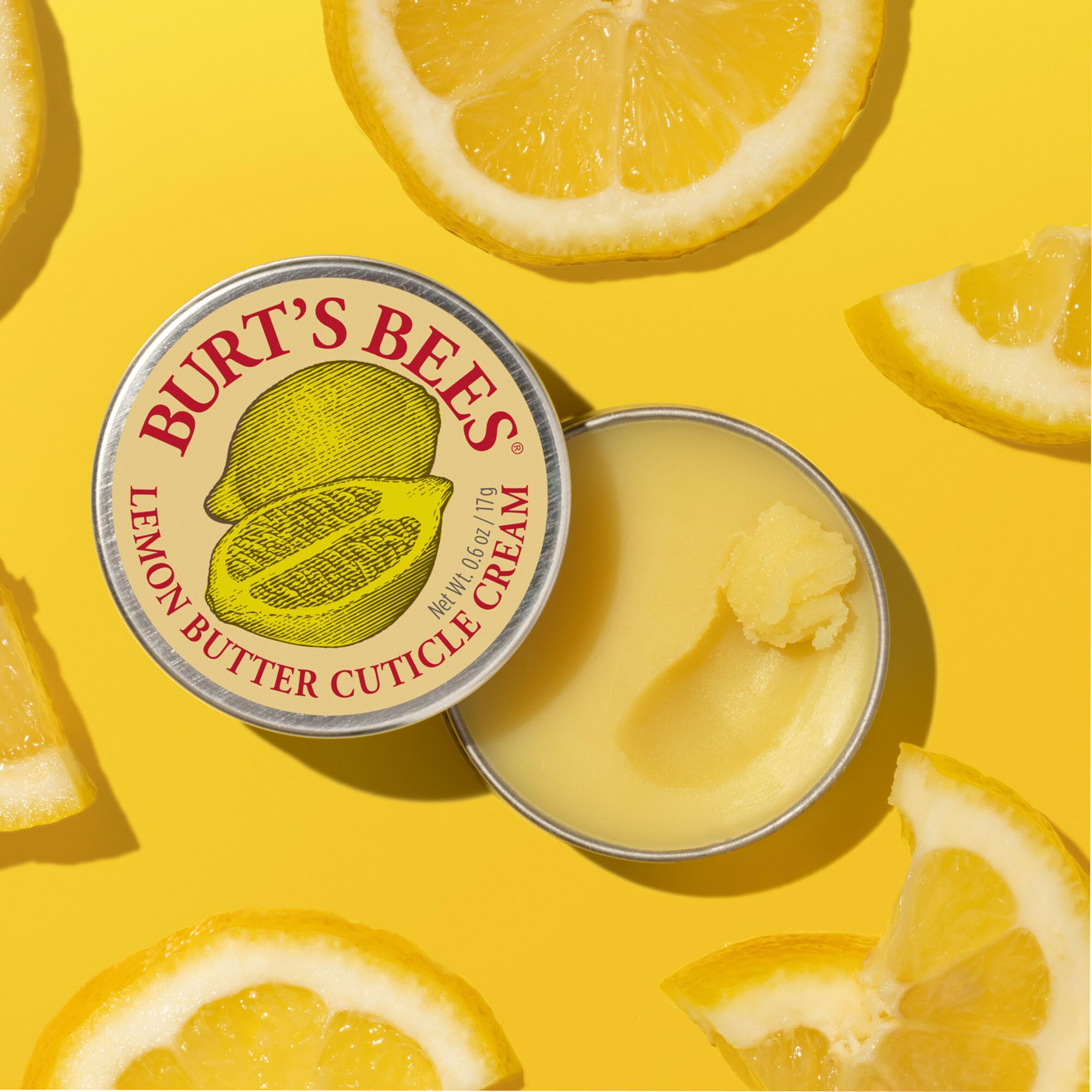 Burt's Bees Lemon Butter Cuticle Cream texture close-up with lemon scent